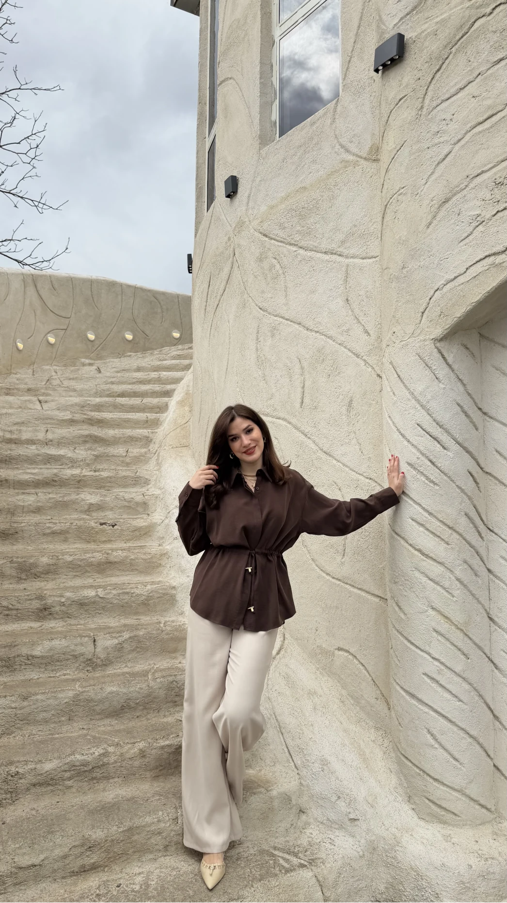 Tracy Belden Bağlamalı Gömlek - Acı Kahve - Kod: 2202