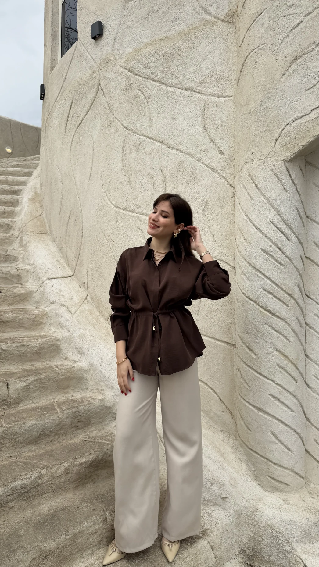 Tracy Belden Bağlamalı Gömlek - Acı Kahve - Kod: 2202