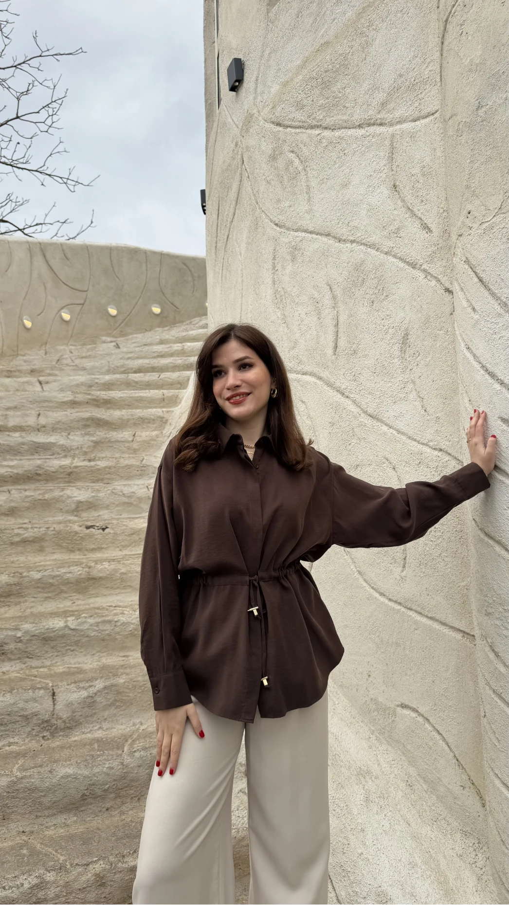 Tracy Belden Bağlamalı Gömlek - Acı Kahve - Kod: 2202