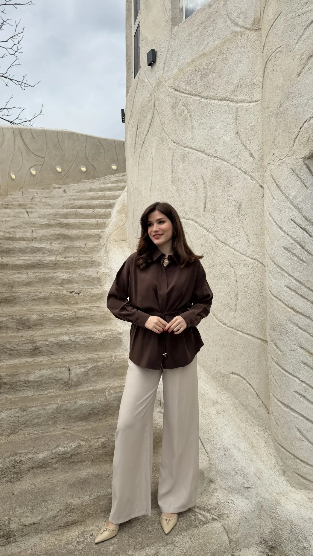 Tracy Belden Bağlamalı Gömlek - Acı Kahve - Kod: 2202