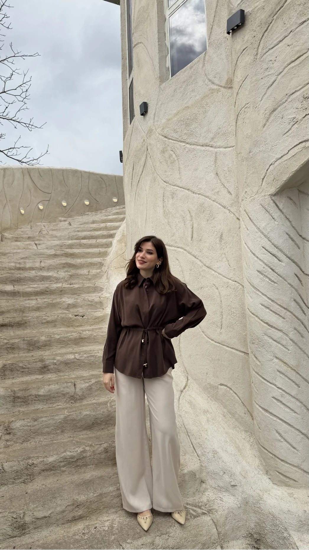 Tracy Belden Bağlamalı Gömlek - Acı Kahve - Kod: 2202