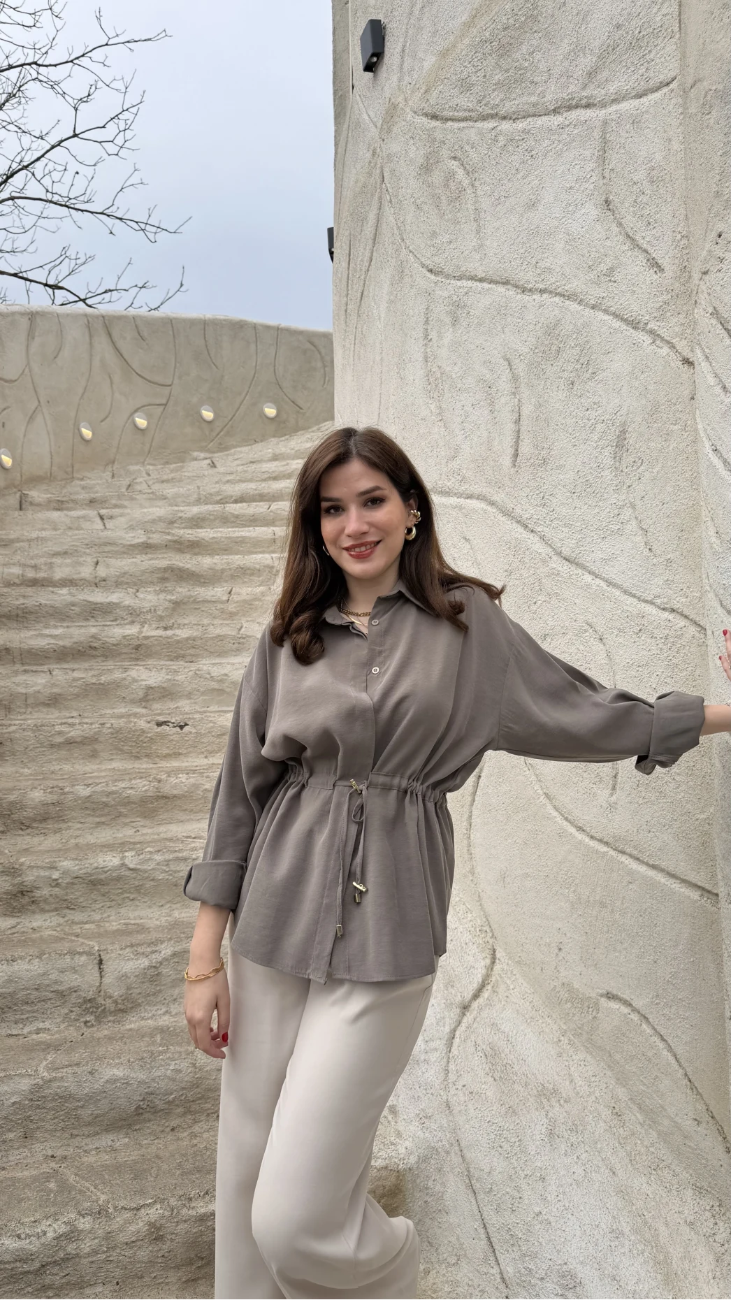 Tracy Belden Bağlamalı Gömlek - Koyu Haki - Kod: 2202