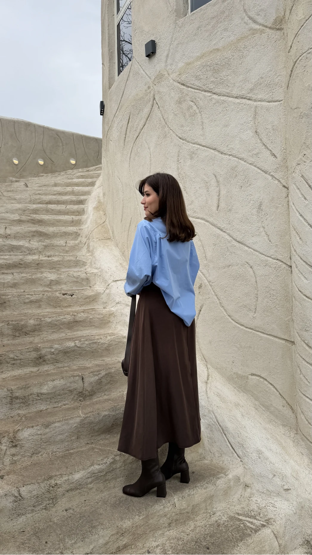 Bitter Kemerli Pileli Yırtmaç Detay Midi Boy Etek - Acı Kahve - Kod: 5043