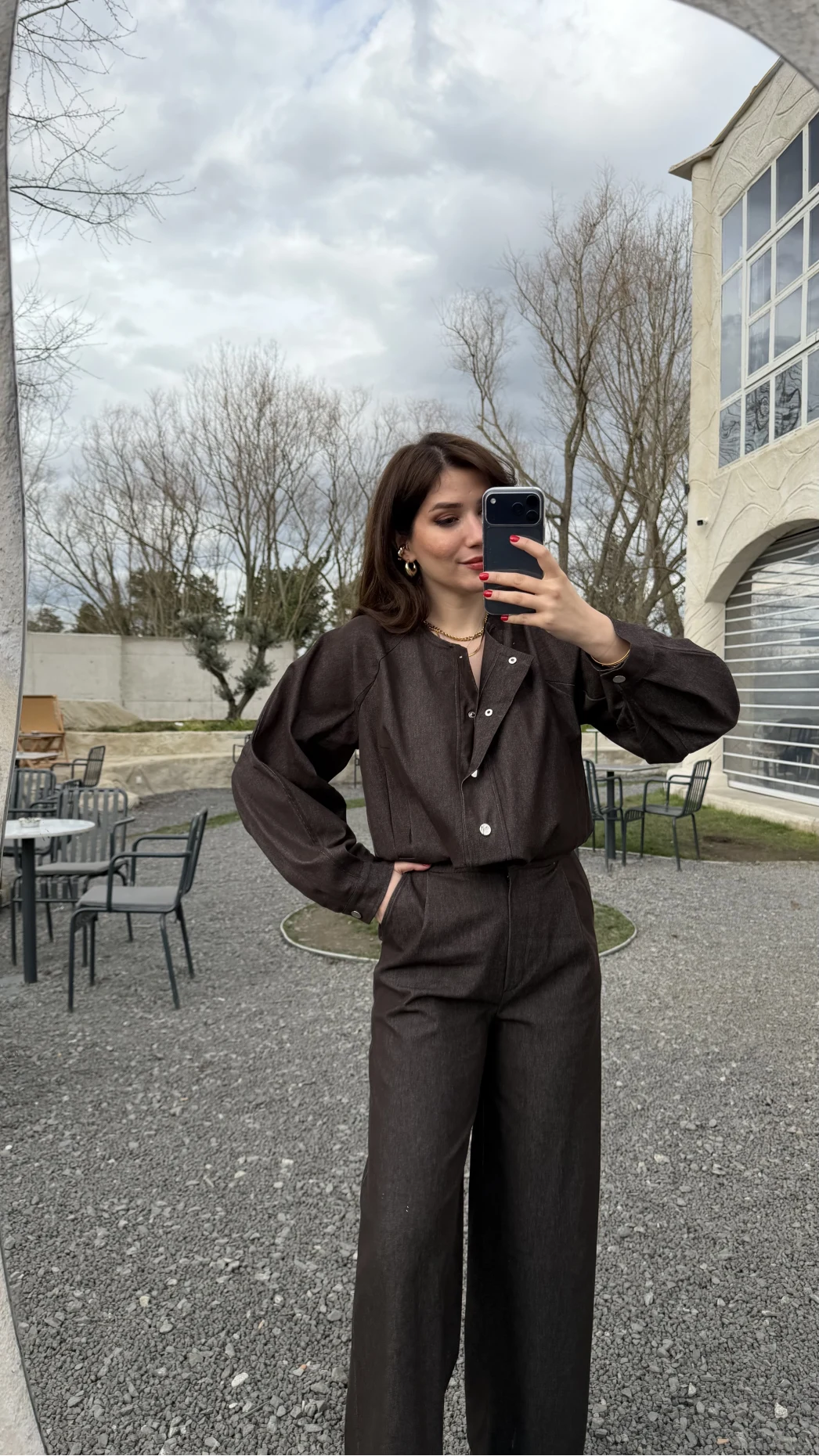 Lena Denim Bomber Ceket Pantolon Takım - Acı Kahve - Kod: 8939