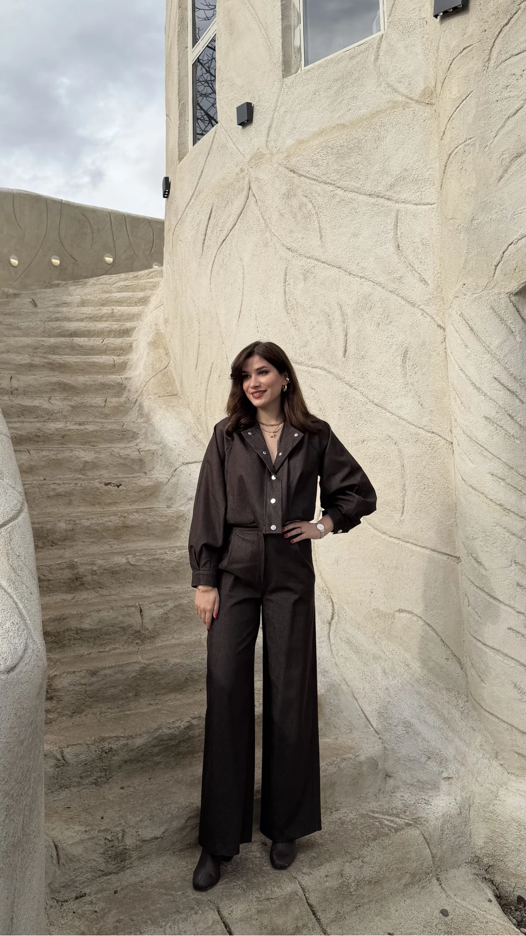 Lena Denim Bomber Ceket Pantolon Takım - Acı Kahve - Kod: 8939