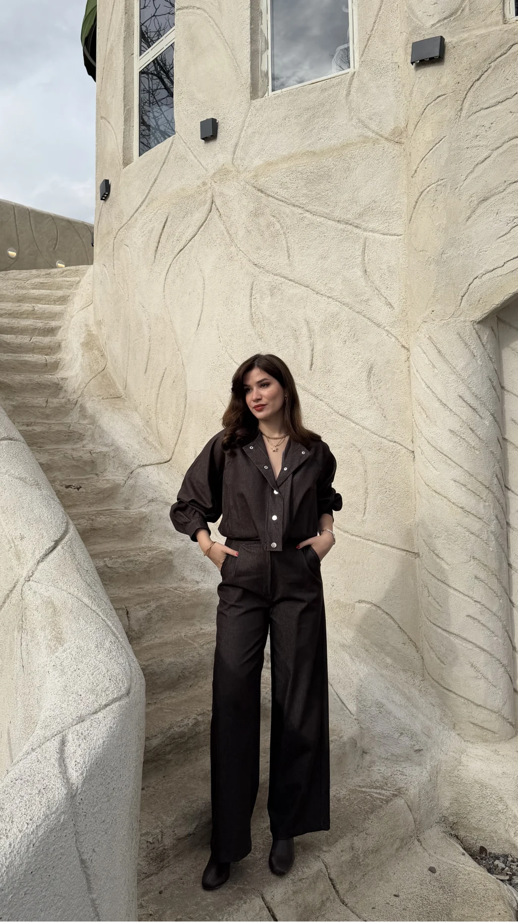 Lena Denim Bomber Ceket Pantolon Takım - Acı Kahve - Kod: 8939