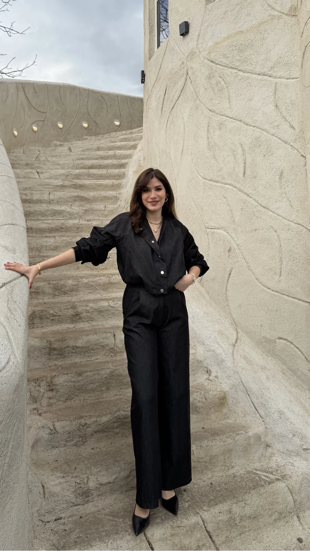 Lena Denim Bomber Ceket Pantolon Takım - Siyah - Kod: 8939