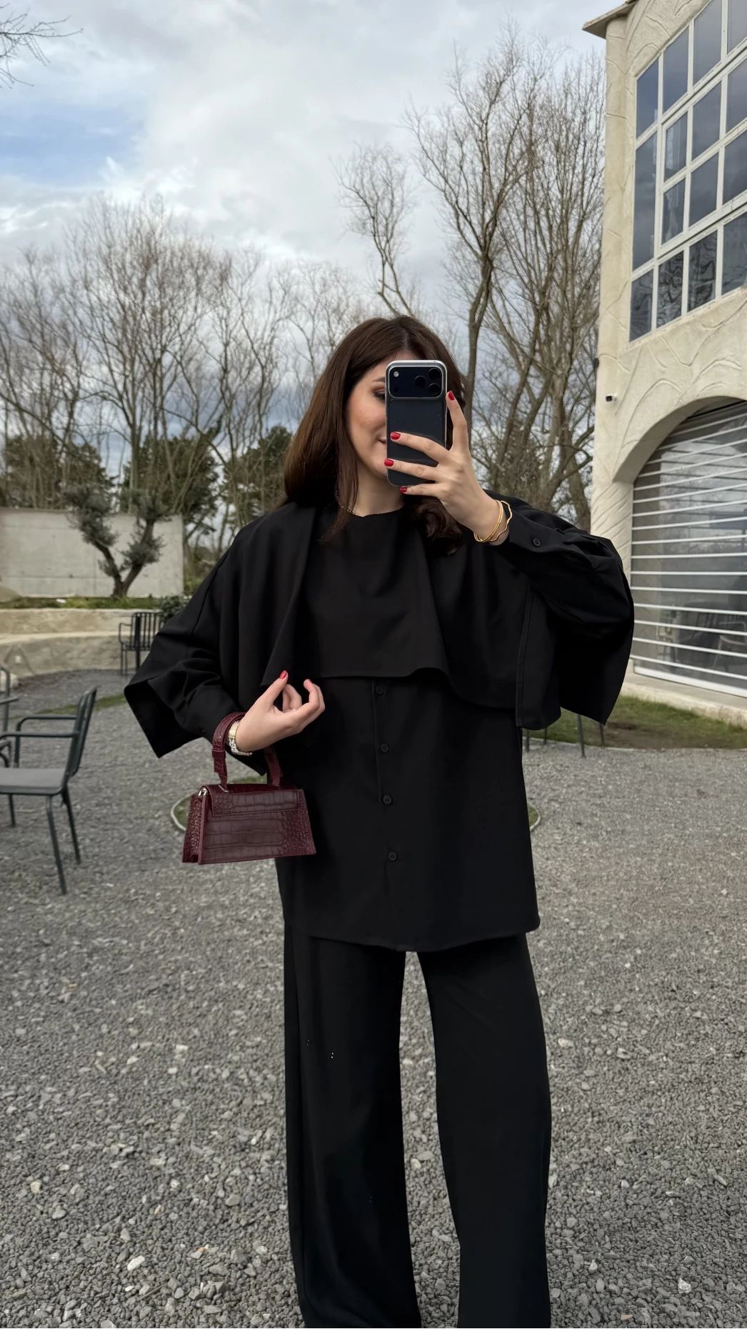 Anastasia Pelerin Detay Gömlek Takım - Siyah - Kod: 8851