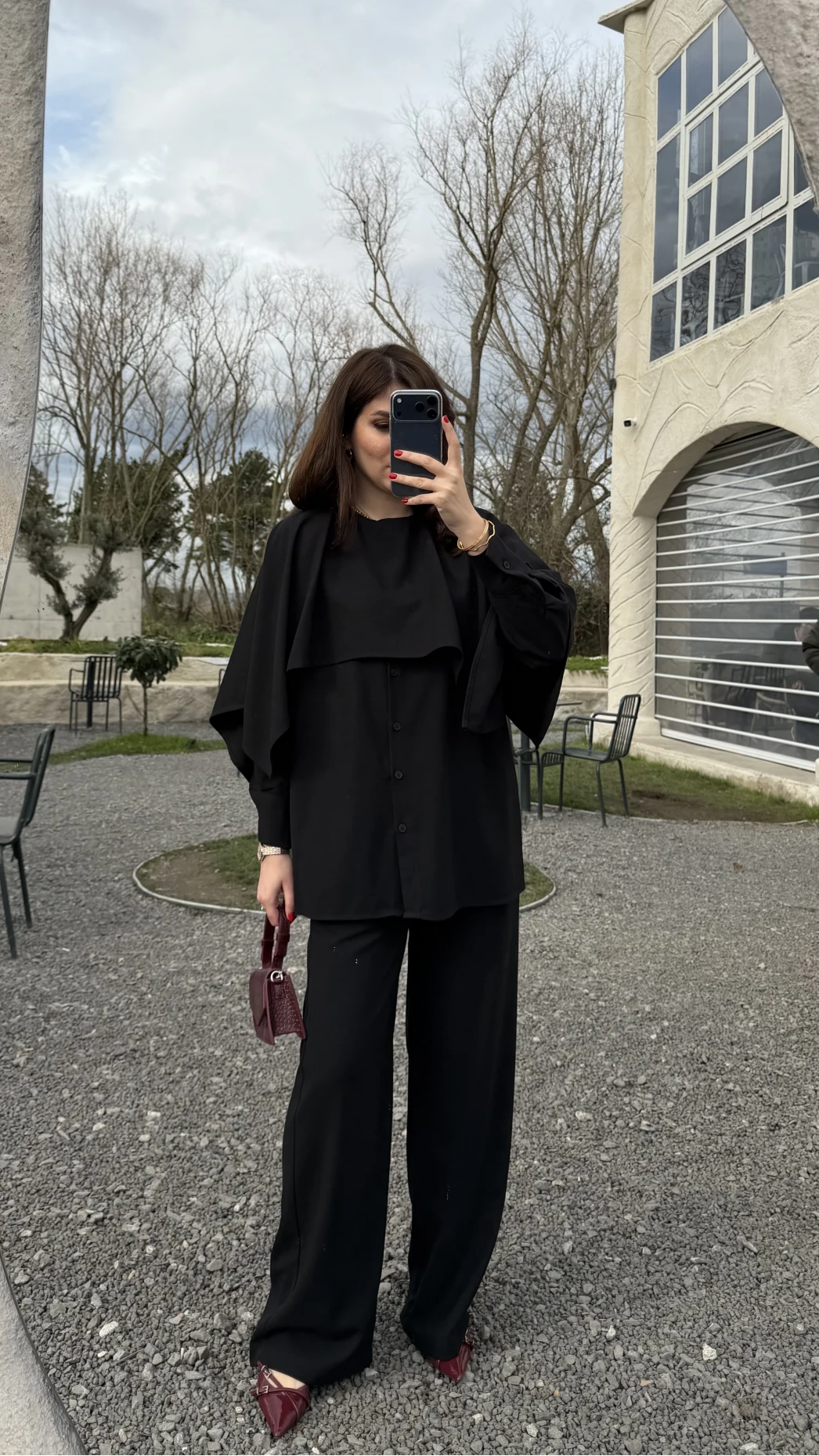 Anastasia Pelerin Detay Gömlek Takım - Siyah - Kod: 8851