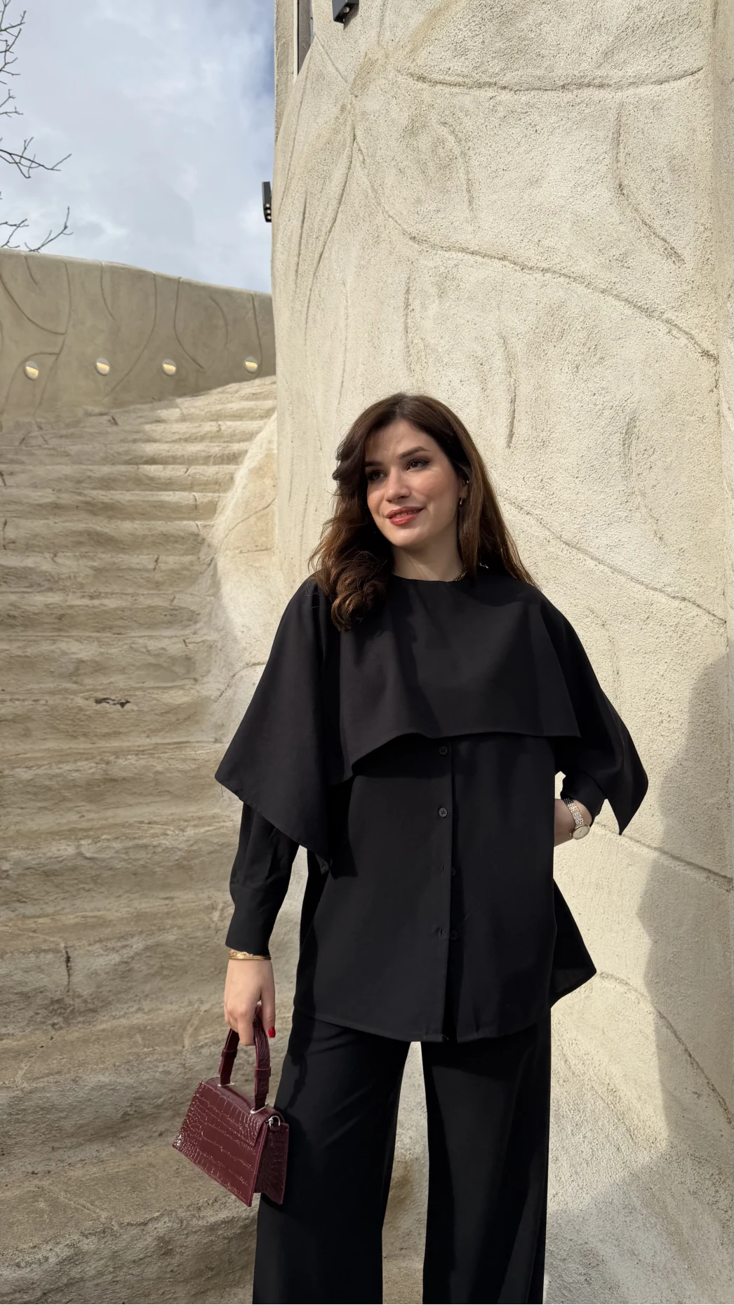 Anastasia Pelerin Detay Gömlek Takım - Siyah - Kod: 8851