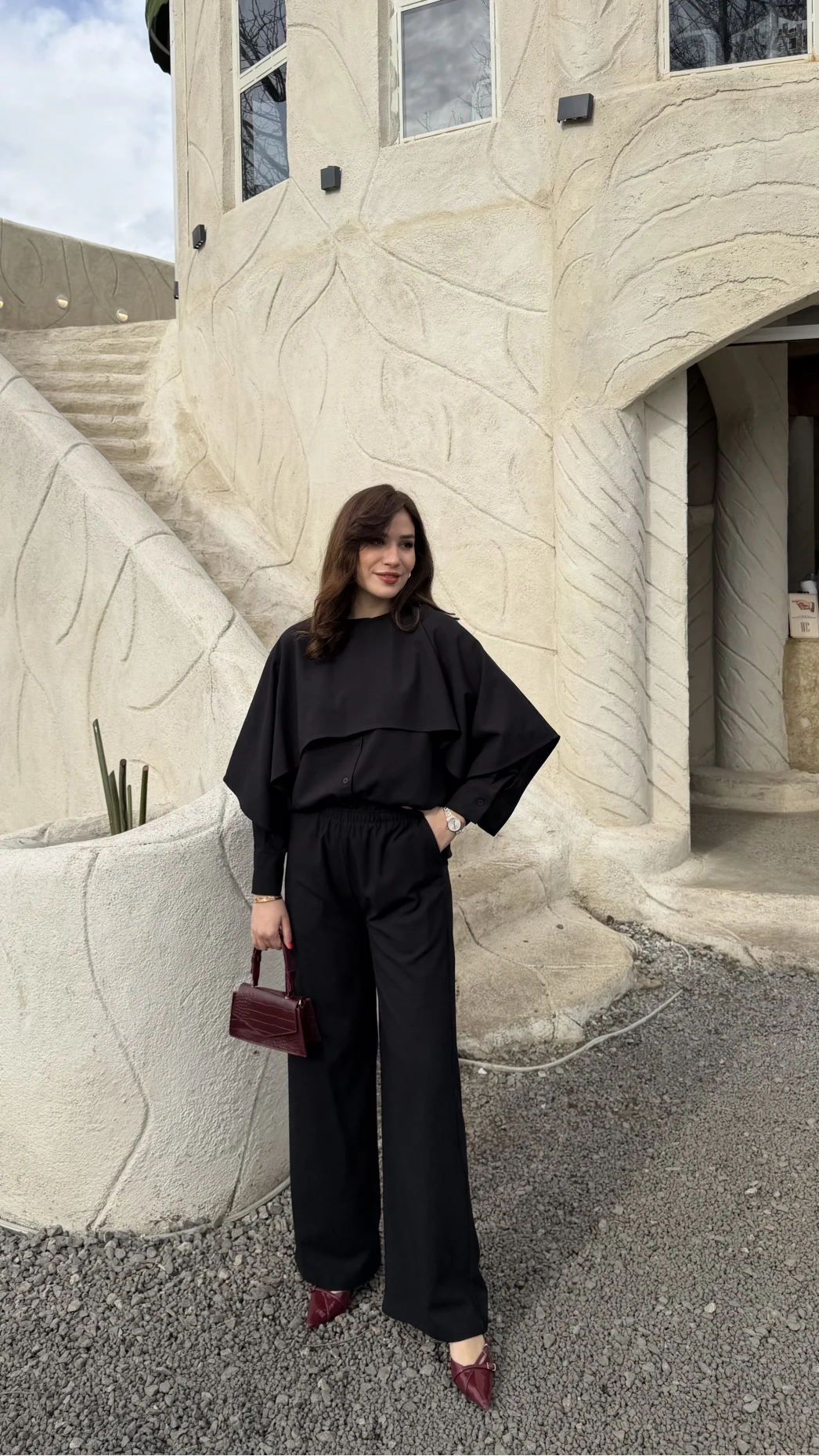 Anastasia Pelerin Detay Gömlek Takım - Siyah - Kod: 8851