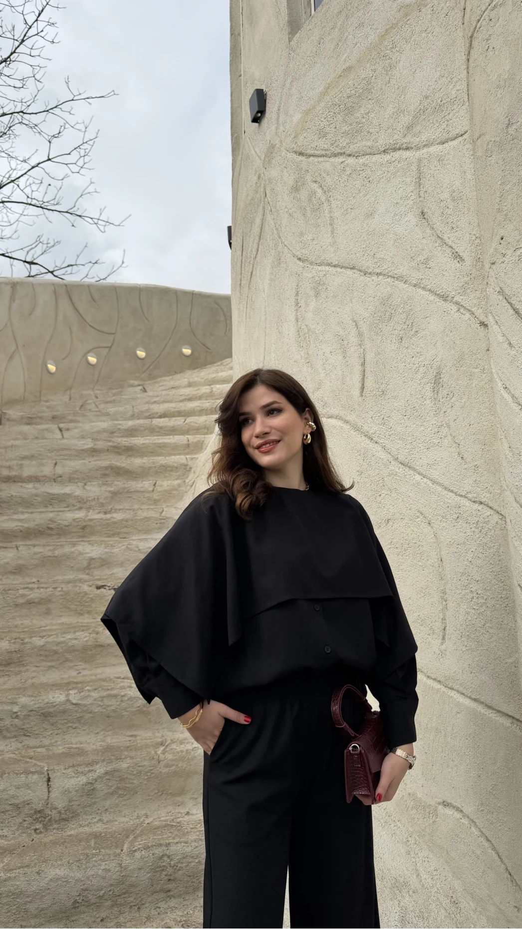 Anastasia Pelerin Detay Gömlek Takım - Siyah - Kod: 8851