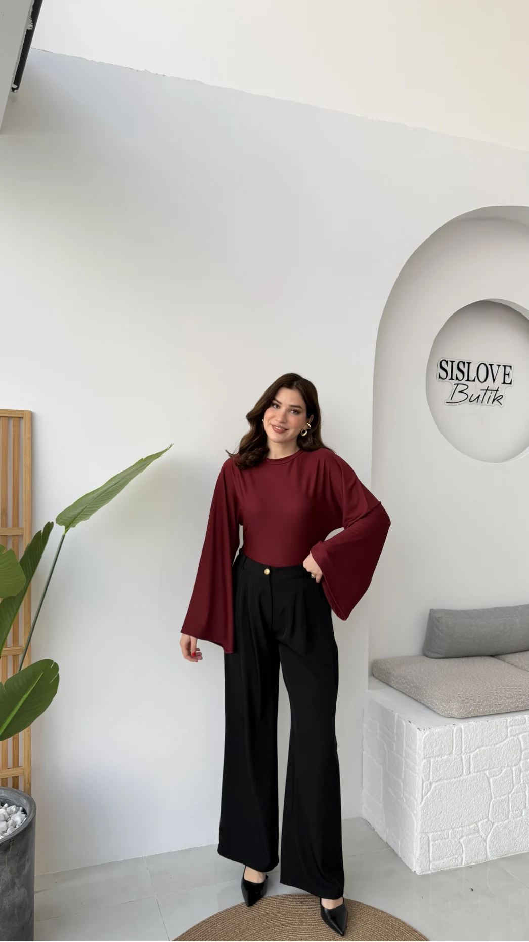 Murph Dökümlü Palazzo Kumaş Pantolon - Siyah - Kod: 26402