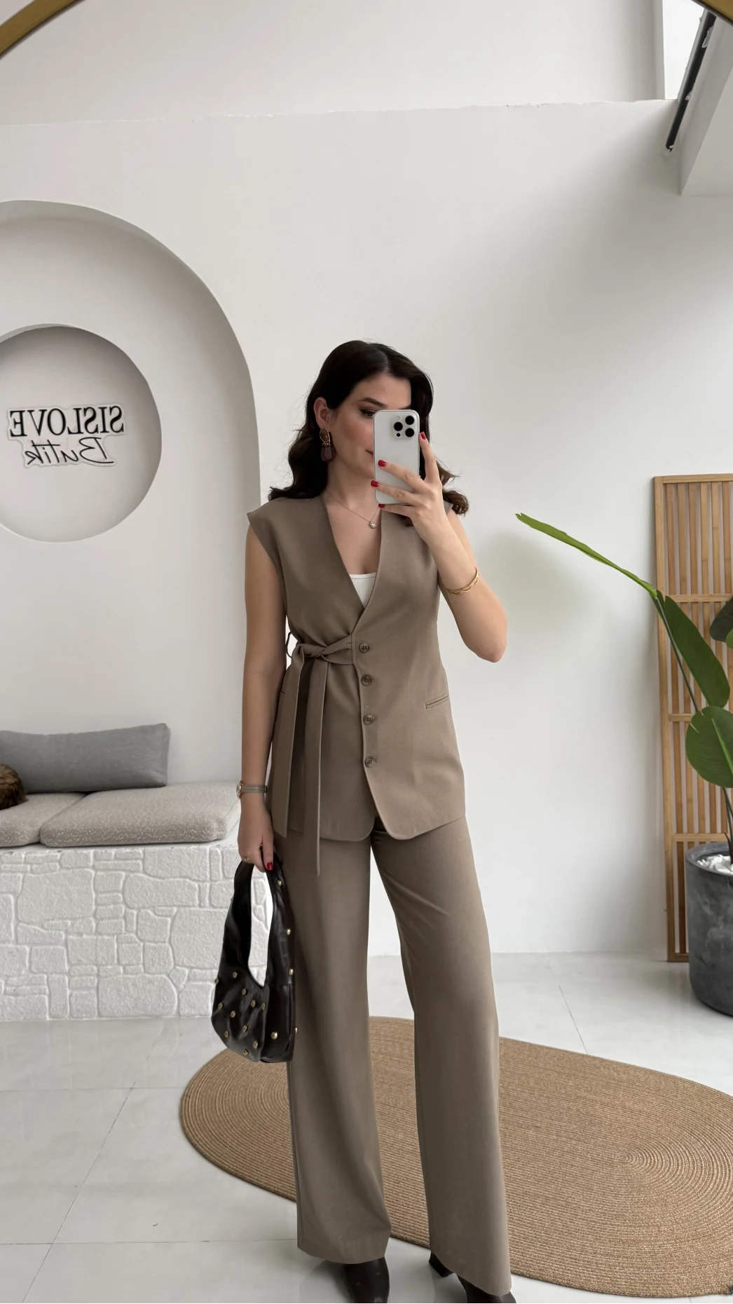 Verona Kuşaklı Yelek Takım - Haki - Kod: 8859