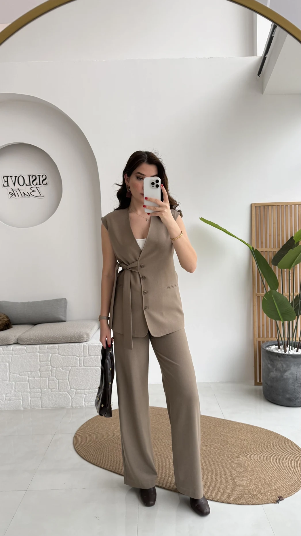 Verona Kuşaklı Yelek Takım - Haki - Kod: 8859