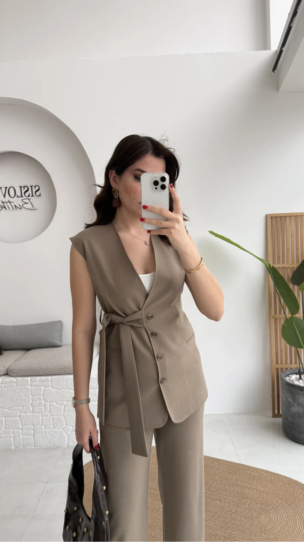 Verona Kuşaklı Yelek Takım - Haki - Kod: 8859