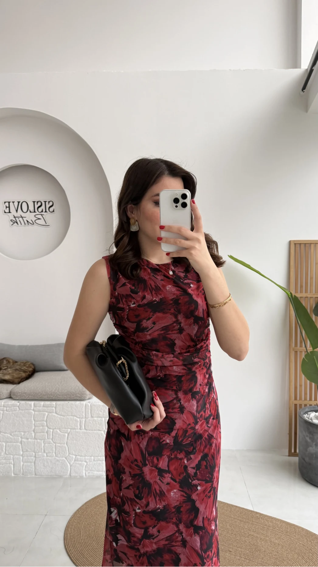 Drew Desenli Beli Büzgülü Sıfır Kol Tül Elbise - Bordo - Kod: 0900