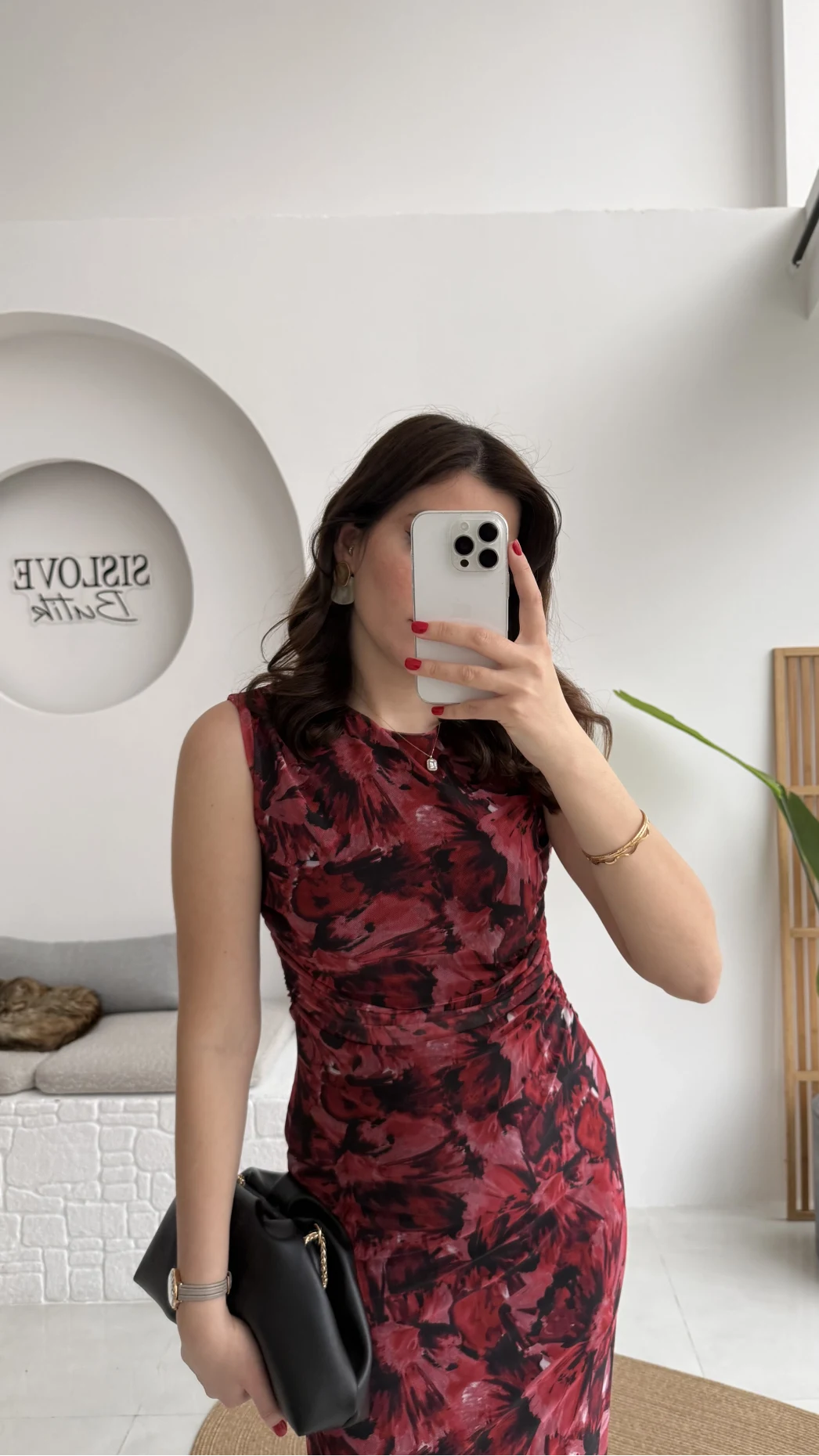 Drew Desenli Beli Büzgülü Sıfır Kol Tül Elbise - Bordo - Kod: 0900