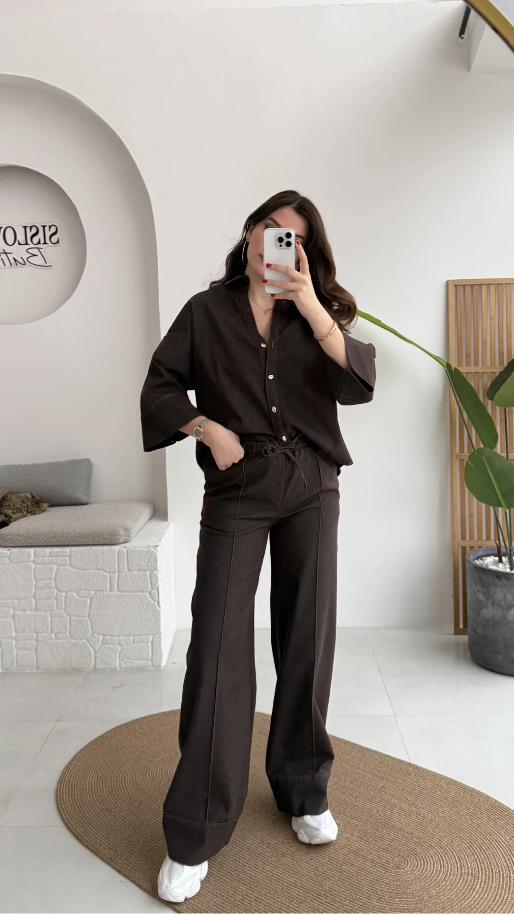 Roar Denim Gömlek-Pantolon Takım - Kahverengi - Kod: 2201 4042