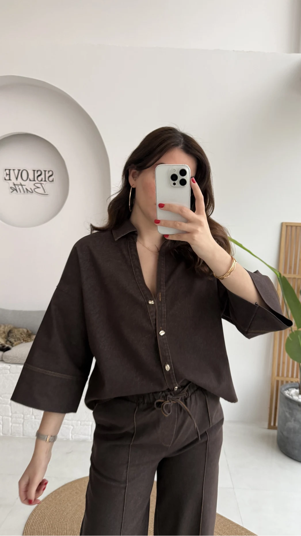 Roar Denim Gömlek-Pantolon Takım - Kahverengi - Kod: 2201 4042