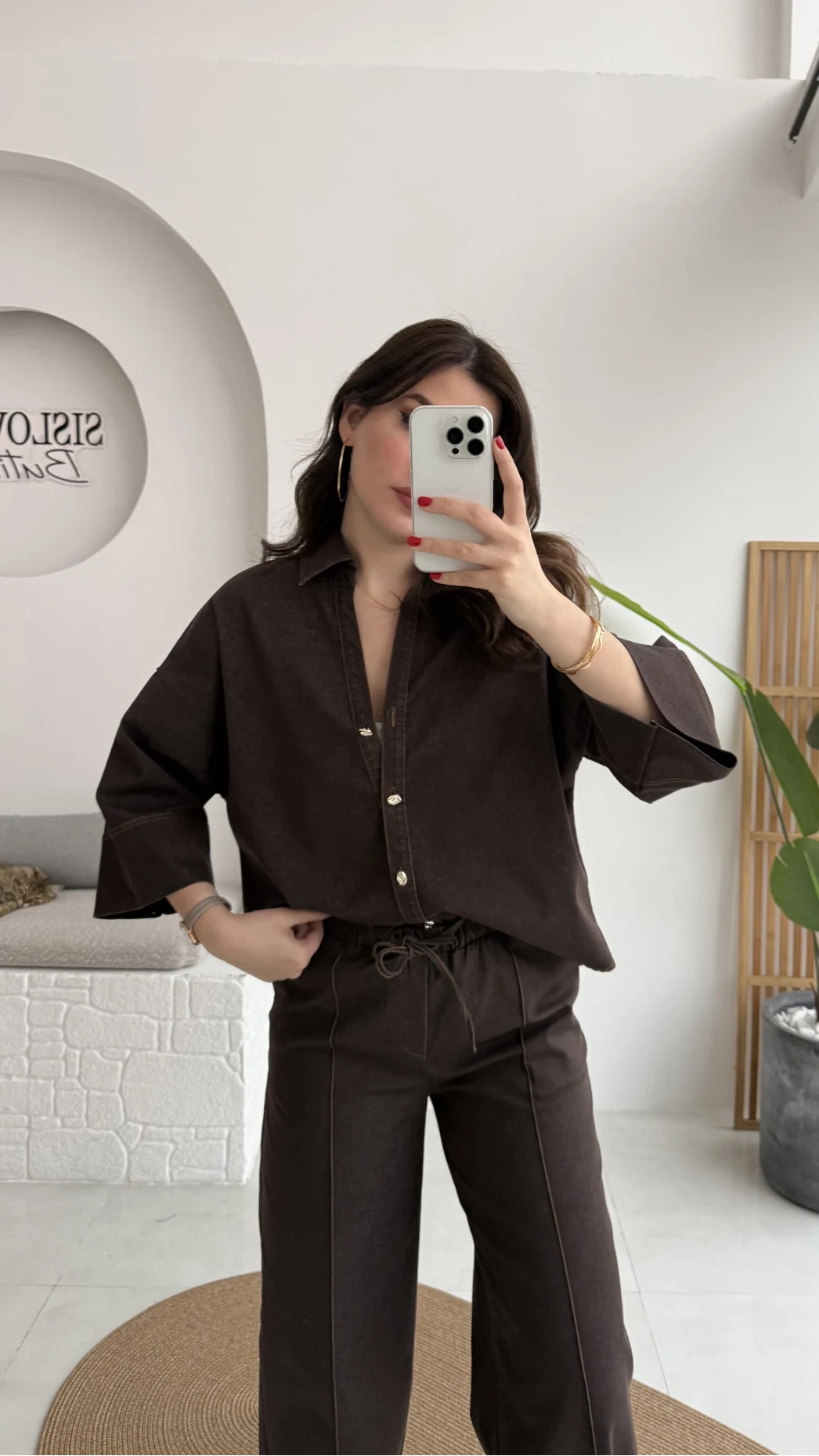 Roar Denim Gömlek-Pantolon Takım - Kahverengi - Kod: 2201 4042