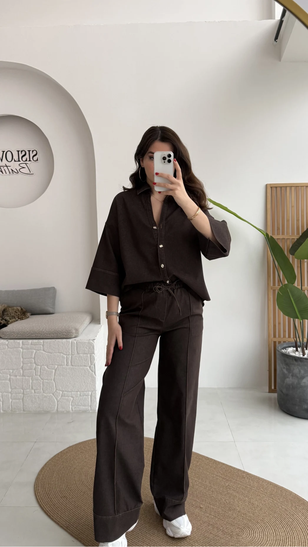 Roar Denim Gömlek-Pantolon Takım - Kahverengi - Kod: 2201 4042