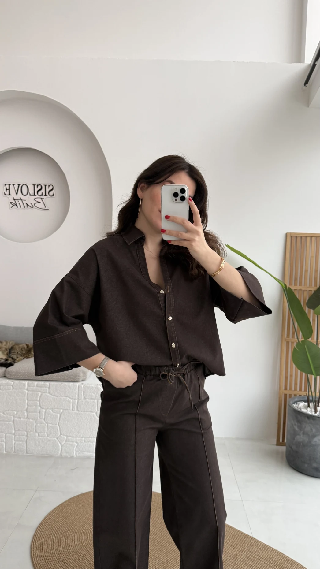 Roar Denim Gömlek-Pantolon Takım - Kahverengi - Kod: 2201 4042