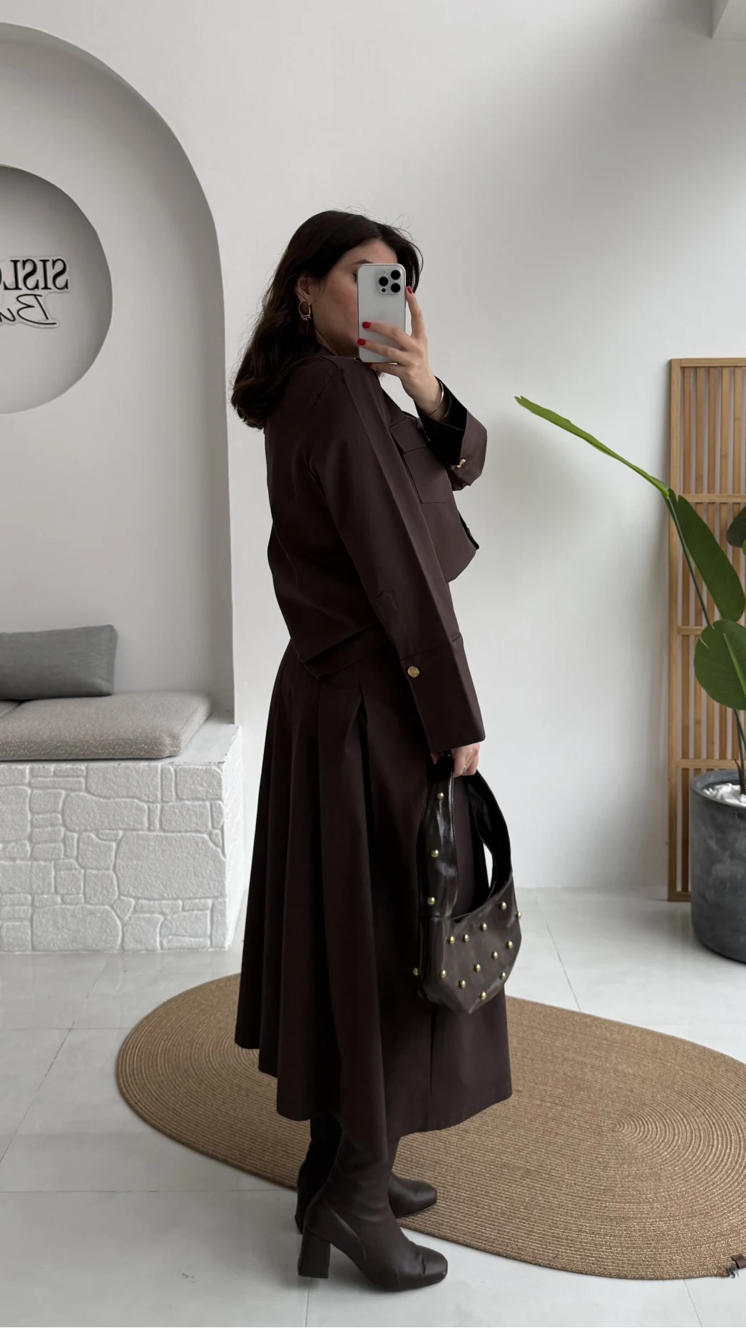 Loretta Pileli Etek Gömlek Takım - Acı Kahve - Kod: 266004