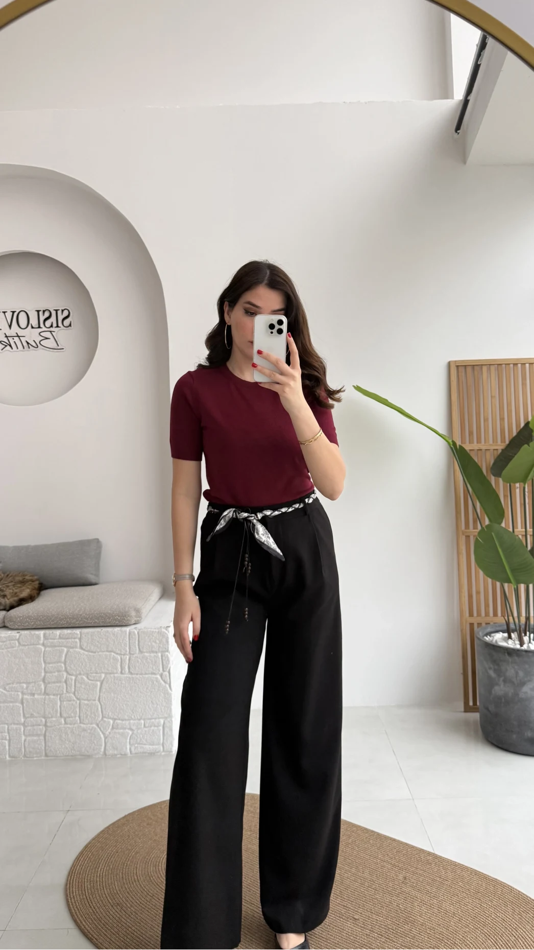 Kirsten Fular Kemerli Palazzo Pantolon - Siyah - Kod: 3860