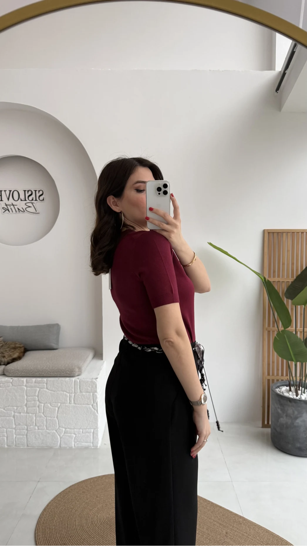 Dilvin Bisiklet Yaka Kısa Kol Triko Bluz - Bordo - Kod: 10779