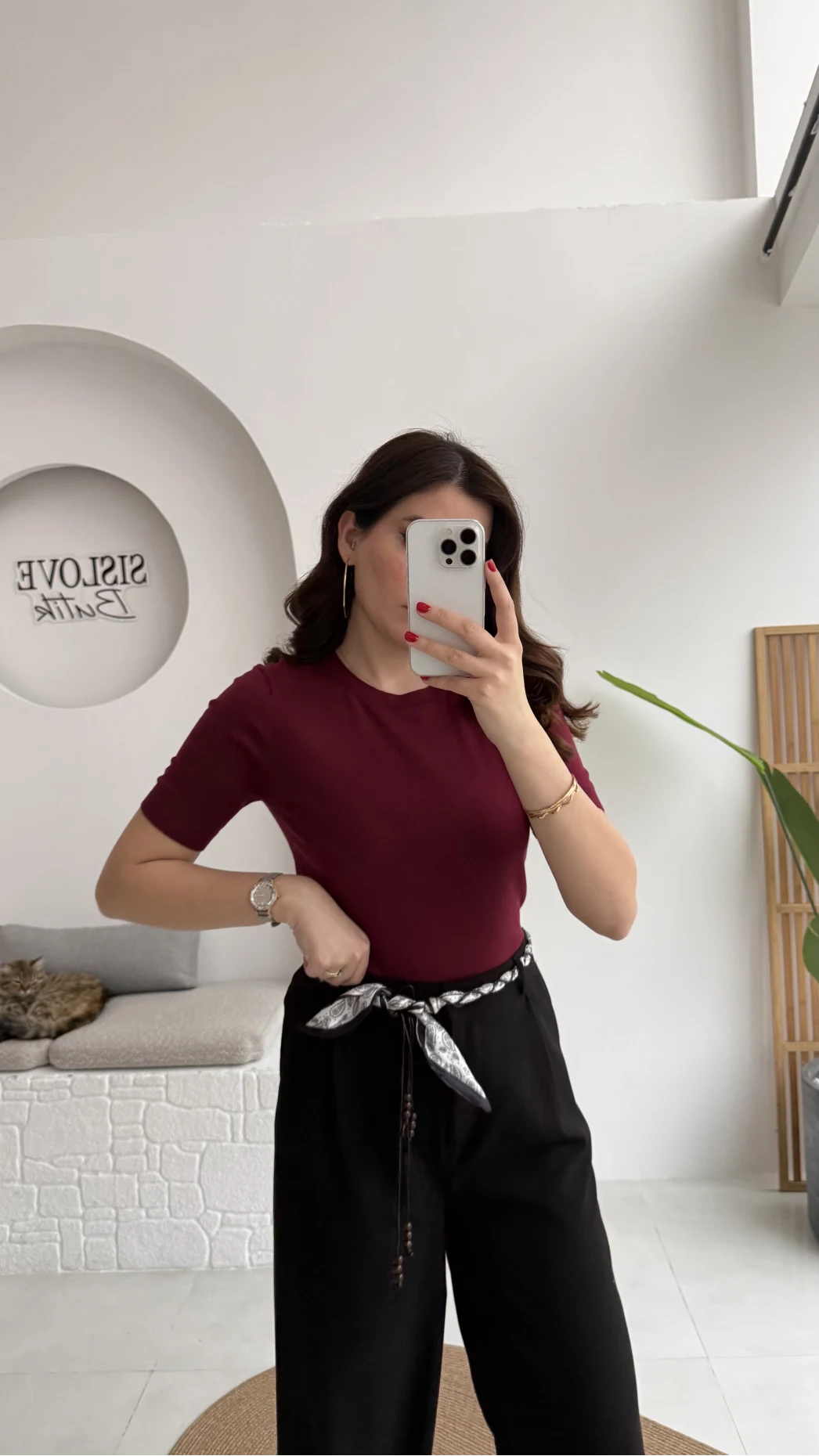 Dilvin Bisiklet Yaka Kısa Kol Triko Bluz - Bordo - Kod: 10779