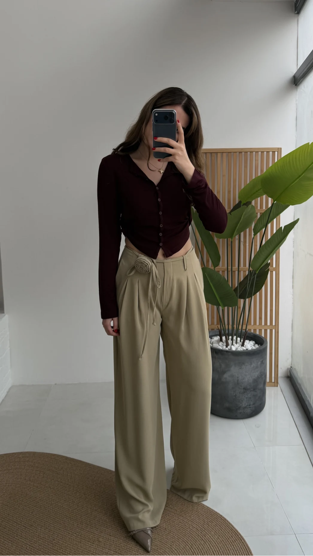 Gül Detay Bağcıklı Pantolon - Çağla Yeşili - Kod: 3902