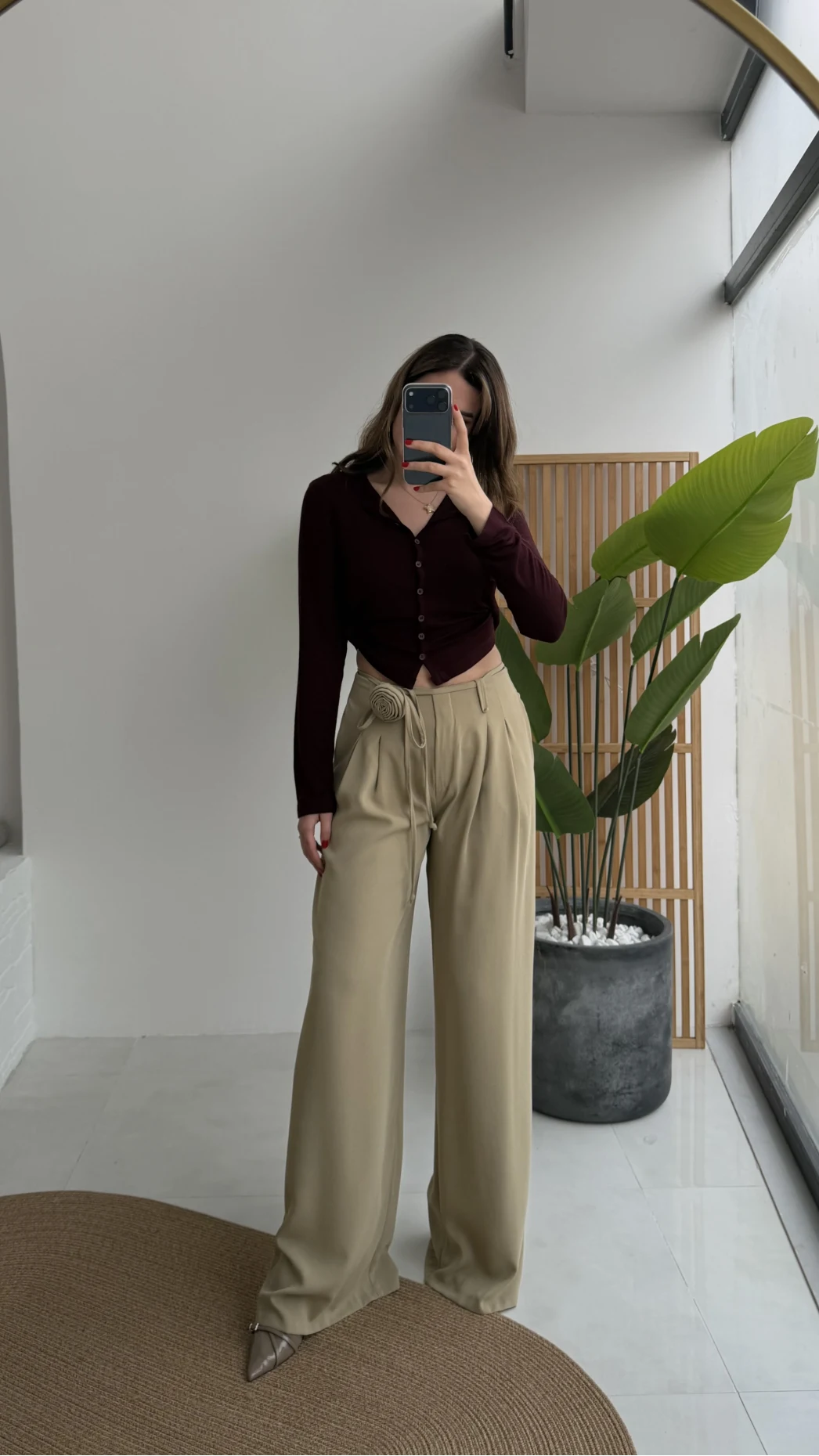 Gül Detay Bağcıklı Pantolon - Çağla Yeşili - Kod: 3902