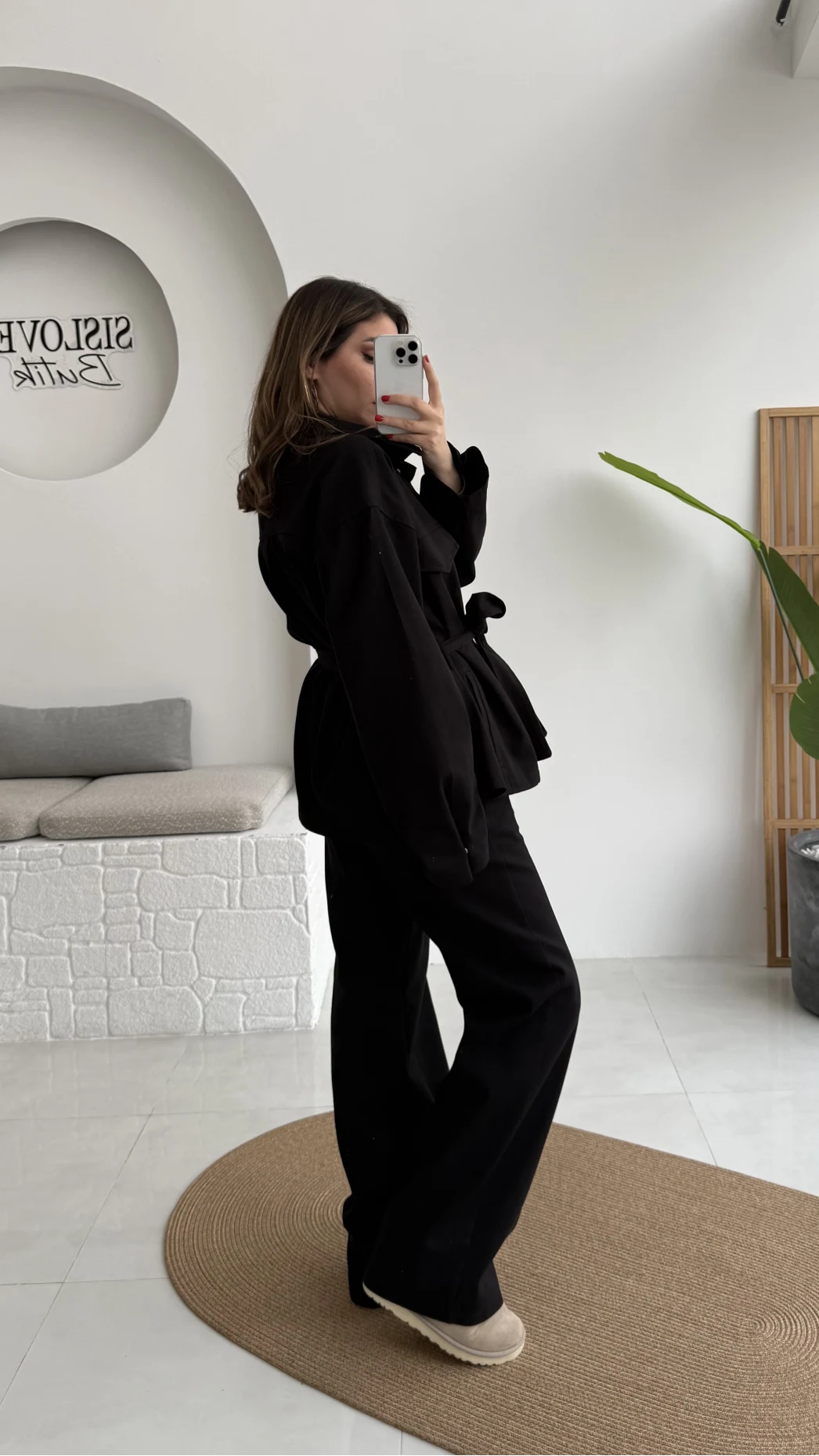 Kuşaklı Gabardin Takım - Siyah - Kod: 8897