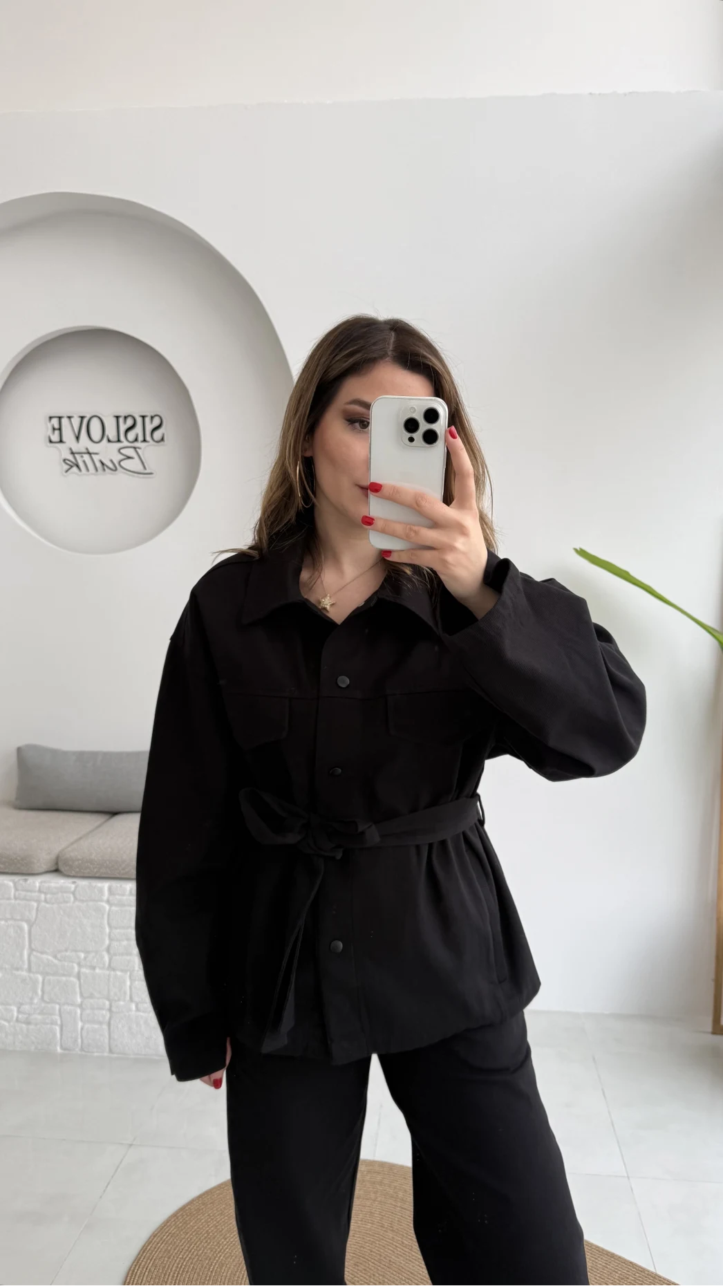 Kuşaklı Gabardin Takım - Siyah - Kod: 8897