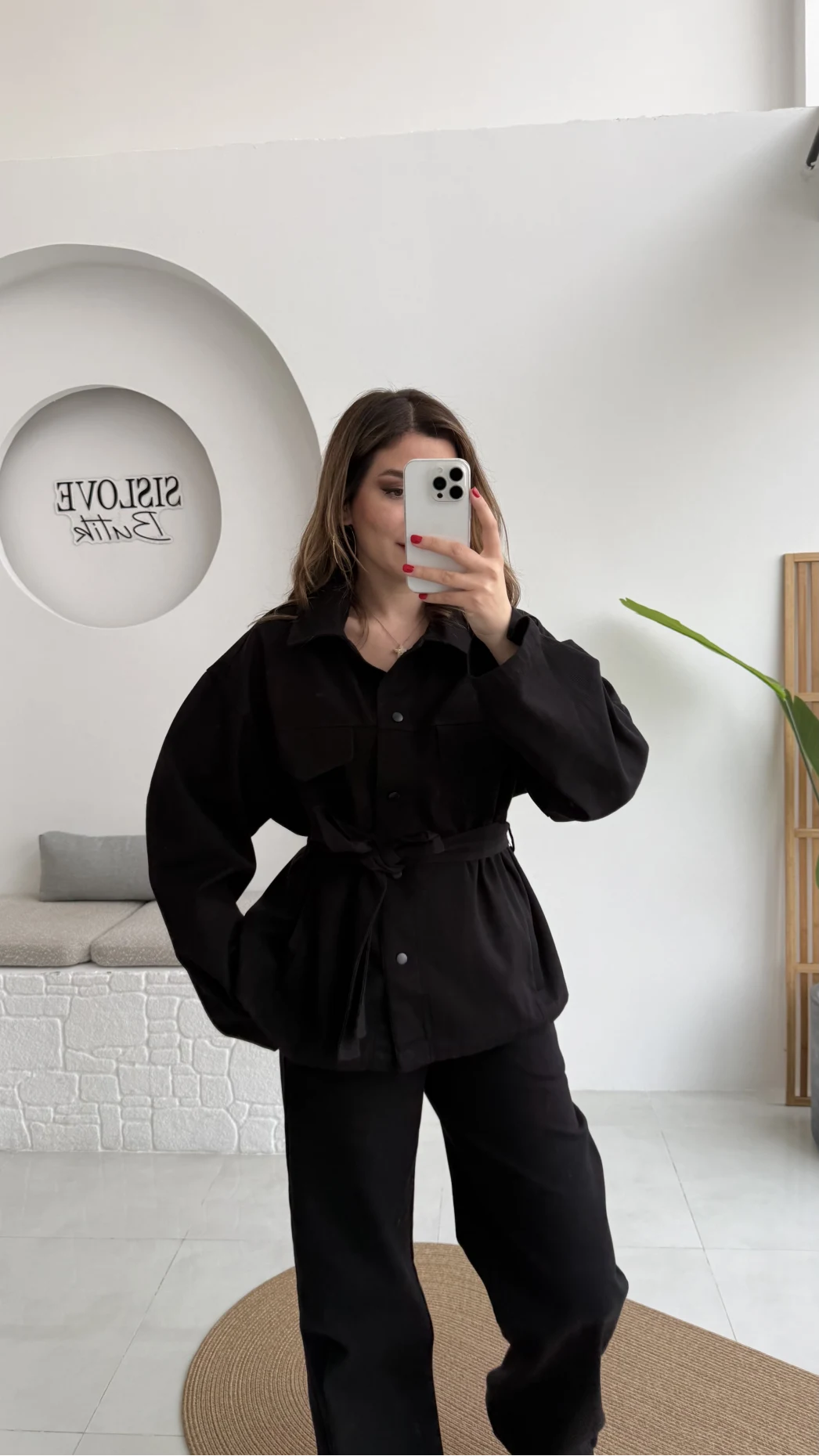 Kuşaklı Gabardin Takım - Siyah - Kod: 8897