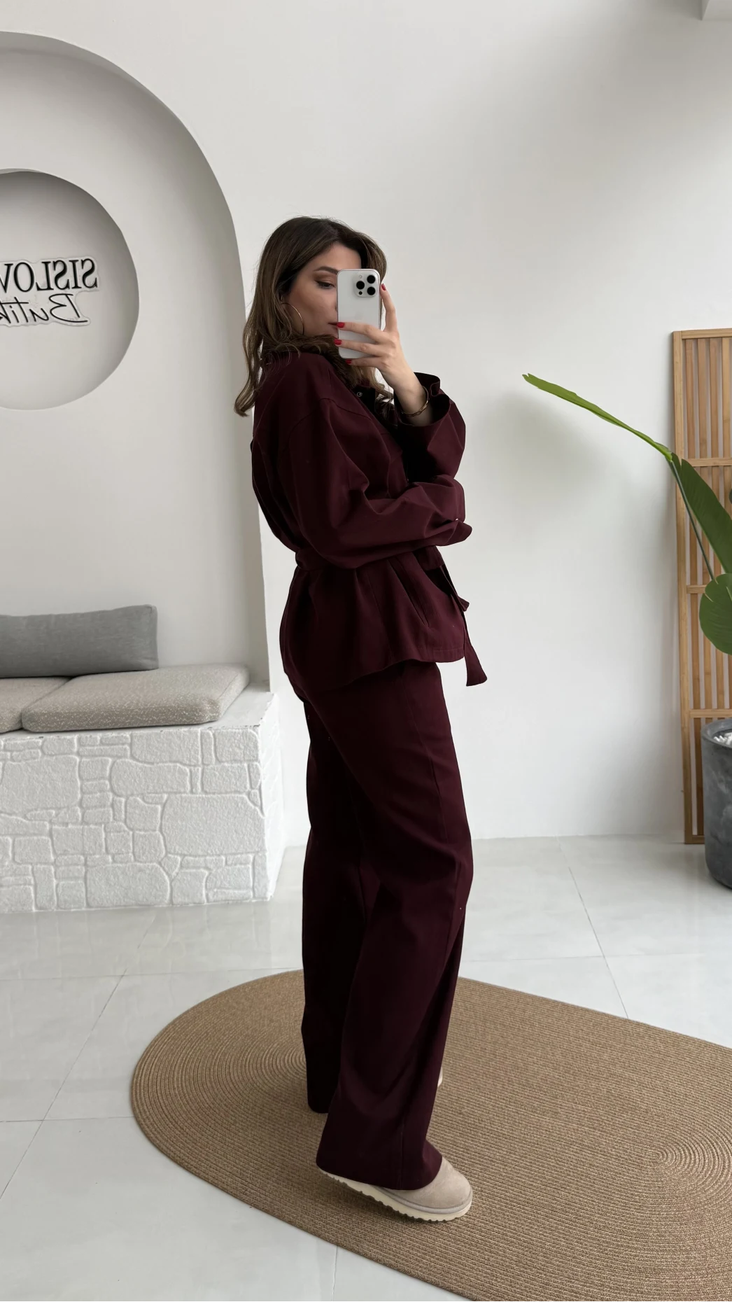 Kuşaklı Gabardin Takım - Mürdüm - Kod: 8897