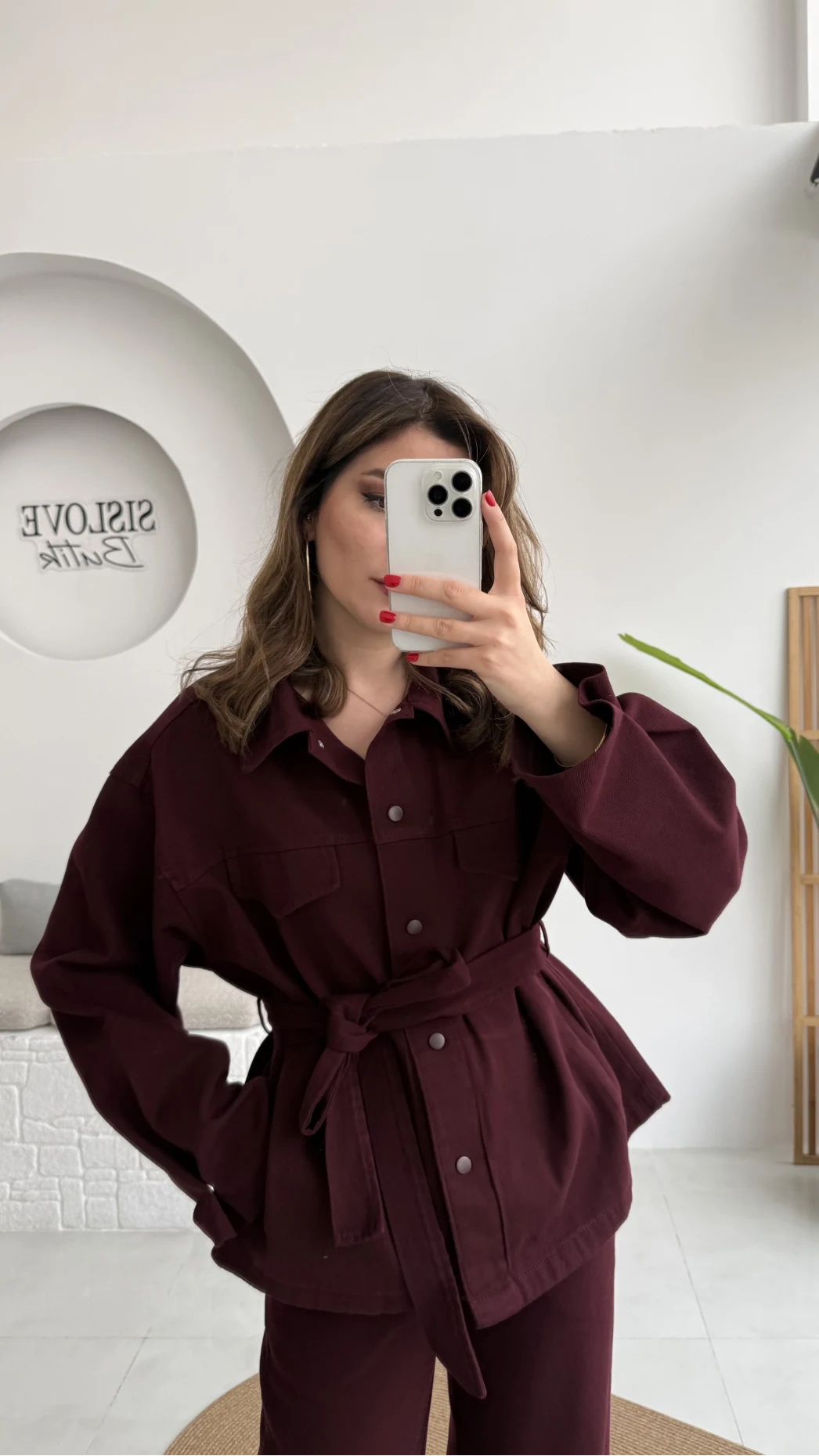 Kuşaklı Gabardin Takım - Mürdüm - Kod: 8897