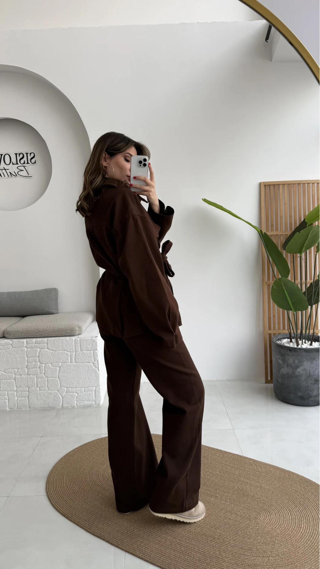 Kuşaklı Gabardin Takım - Acı Kahve - Kod: 8897