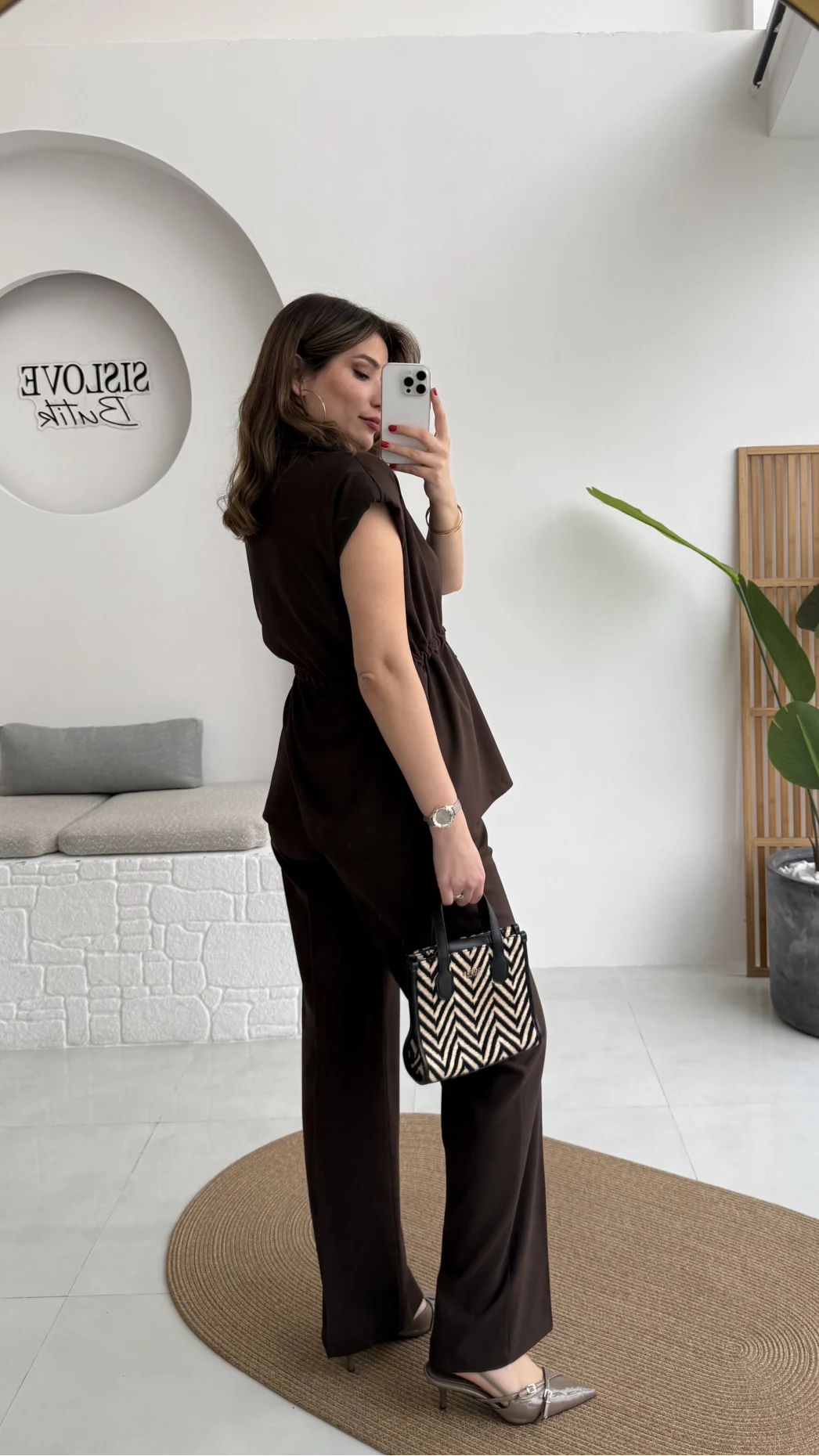 Ruby Vatkalı Sıfır Kol Kemerli Yelek Takım - Kahve - Kod: 8870