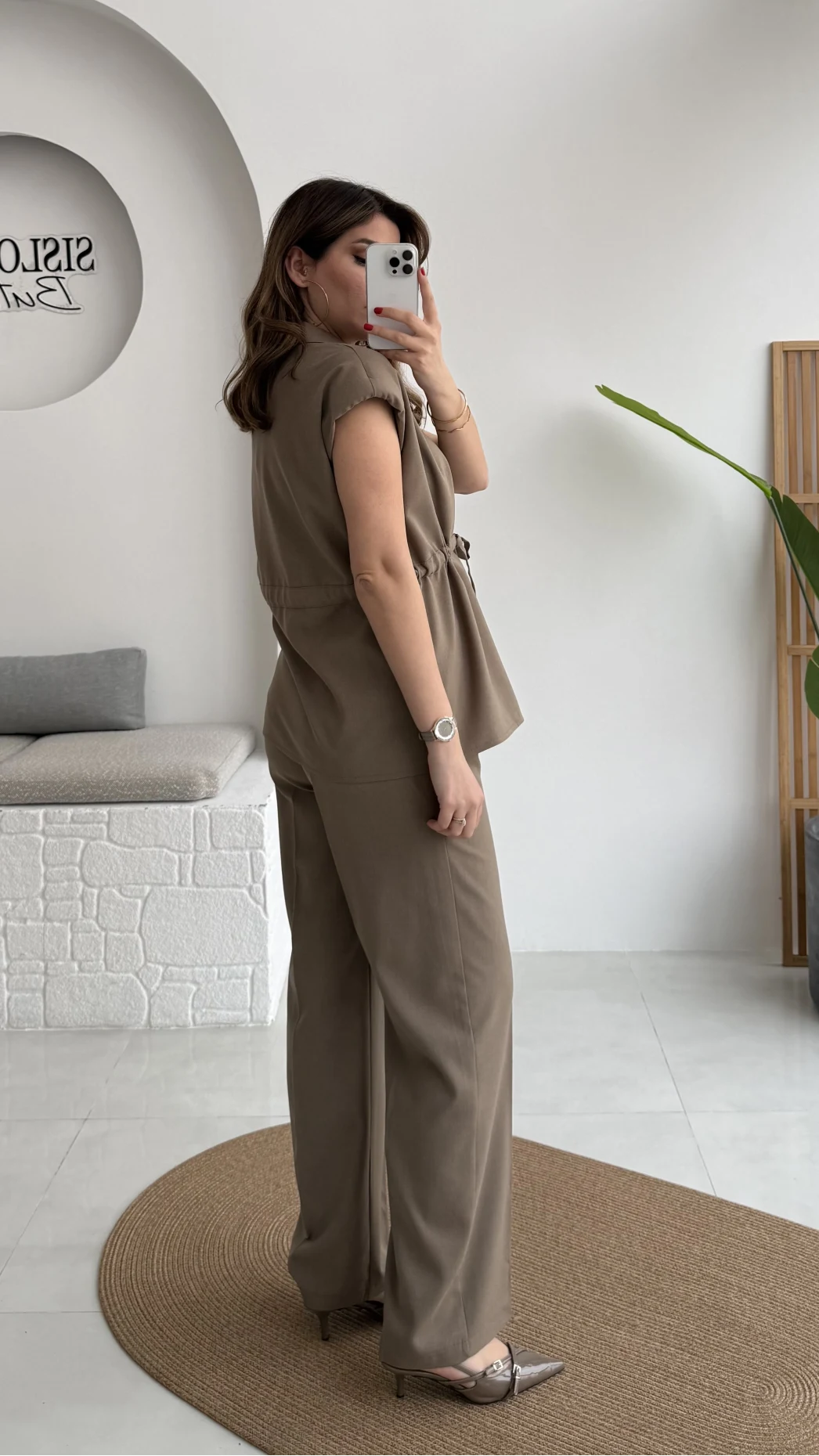 Ruby Vatkalı Sıfır Kol Kemerli Yelek Takım - Haki - Kod: 8870