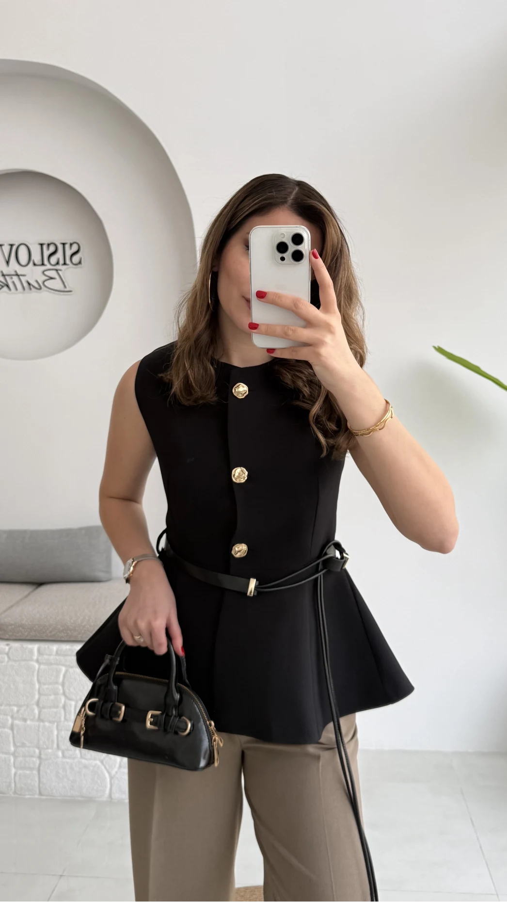 Kemer Detay Gold Düğmeli Yelek - Siyah - Kod: 9682