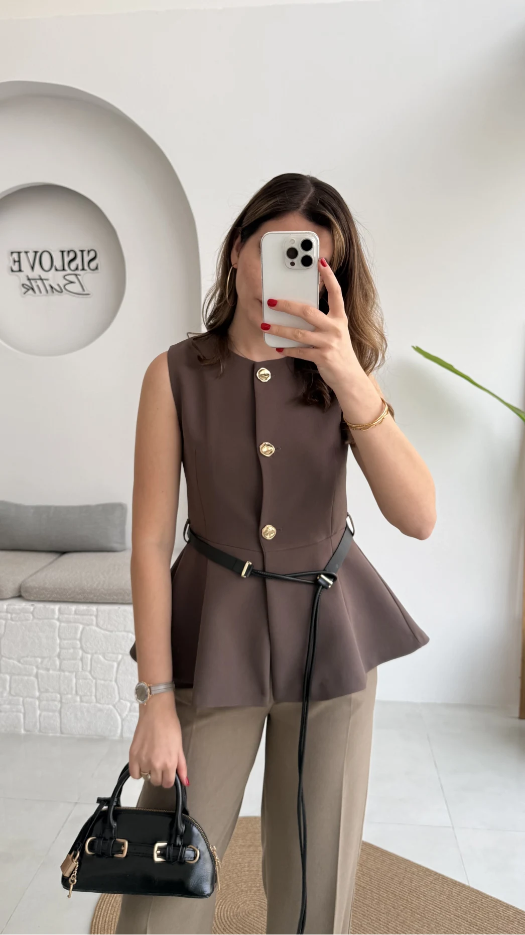 Kemer Detay Gold Düğmeli Yelek - Acı Kahve - Kod: 9682