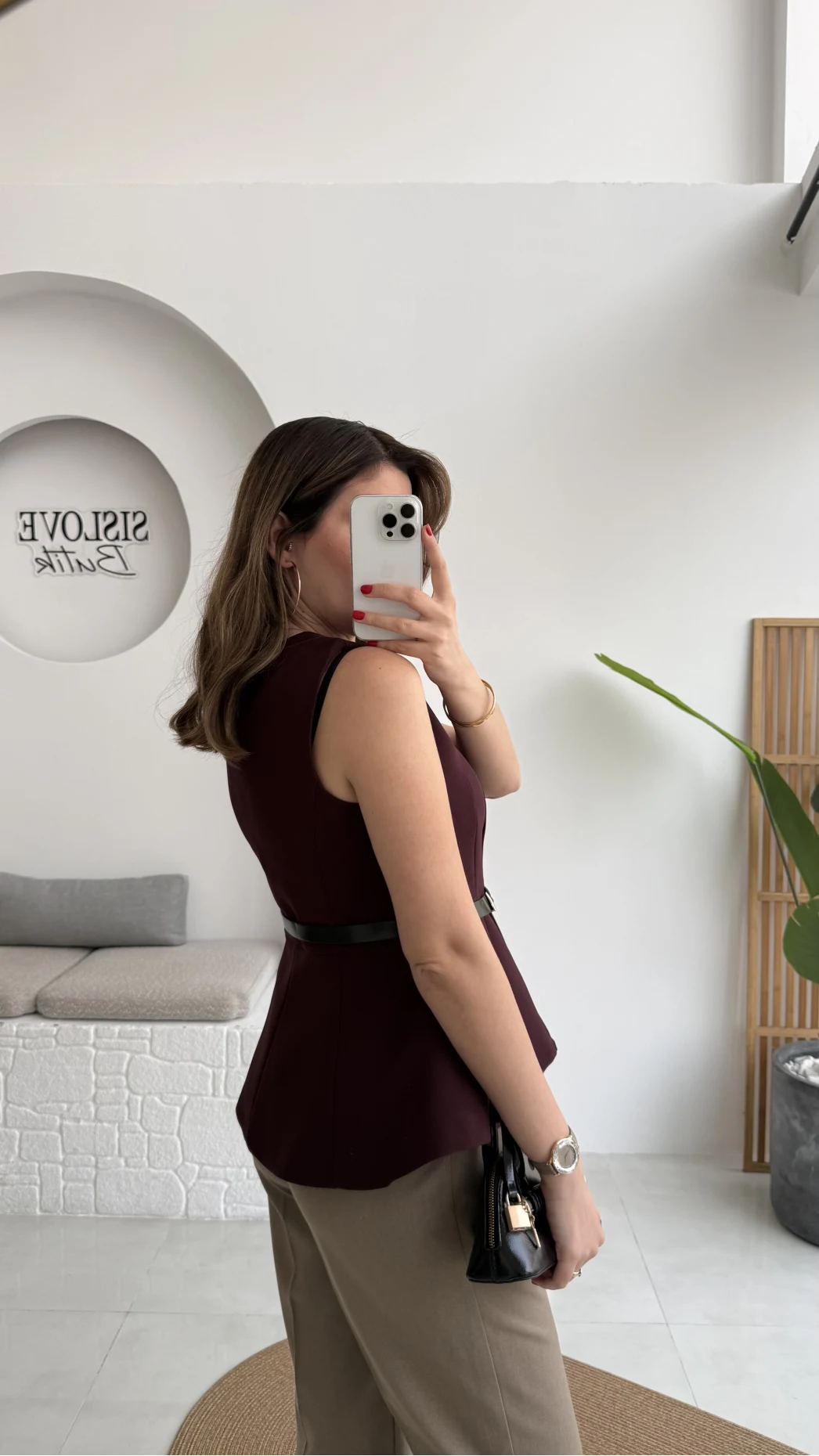 Kemer Detay Gold Düğmeli Yelek - Mürdüm - Kod: 9682