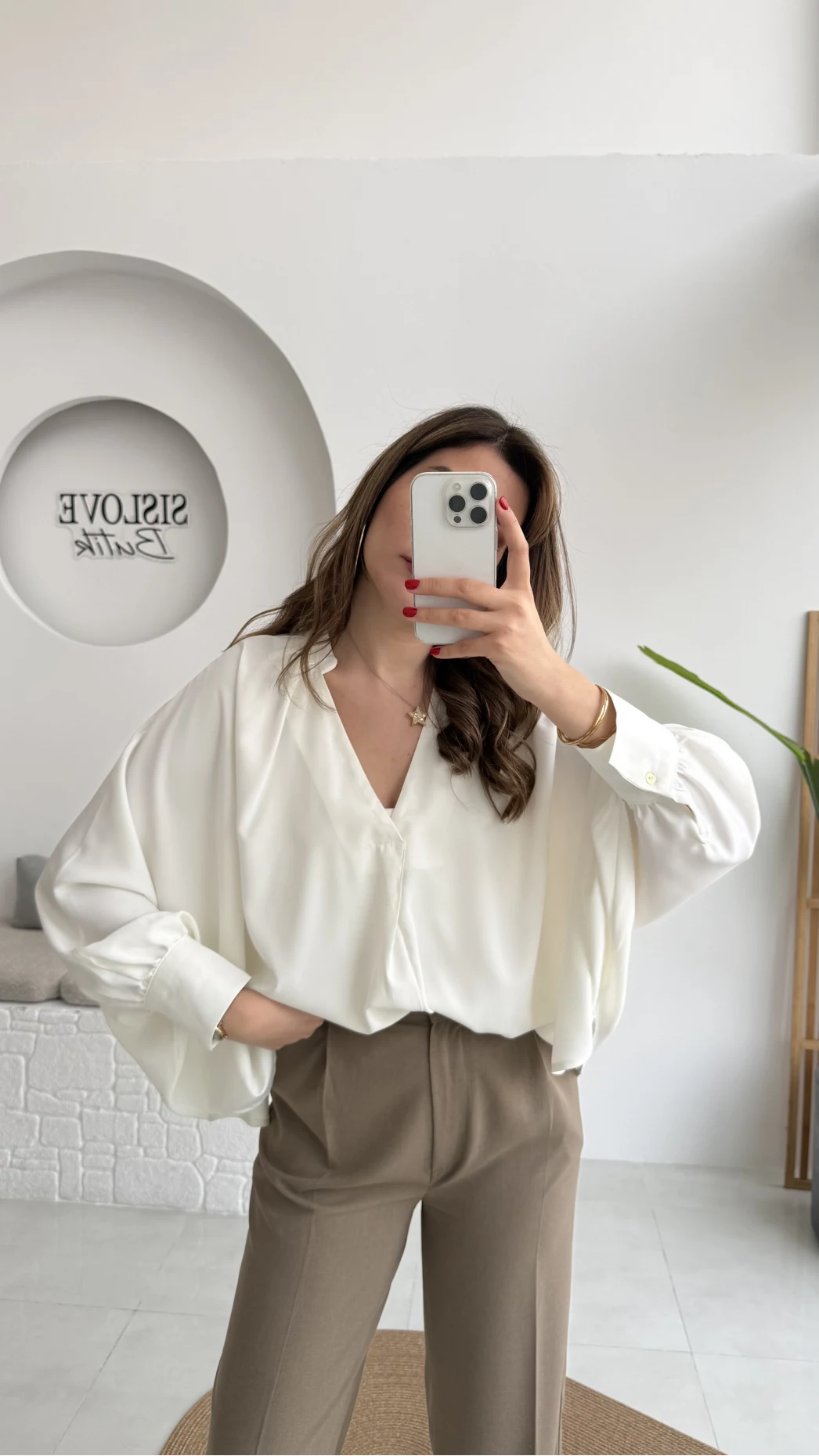 Natalie Yarasa Kol Saten Gömlek - Ekru - Kod: 0575