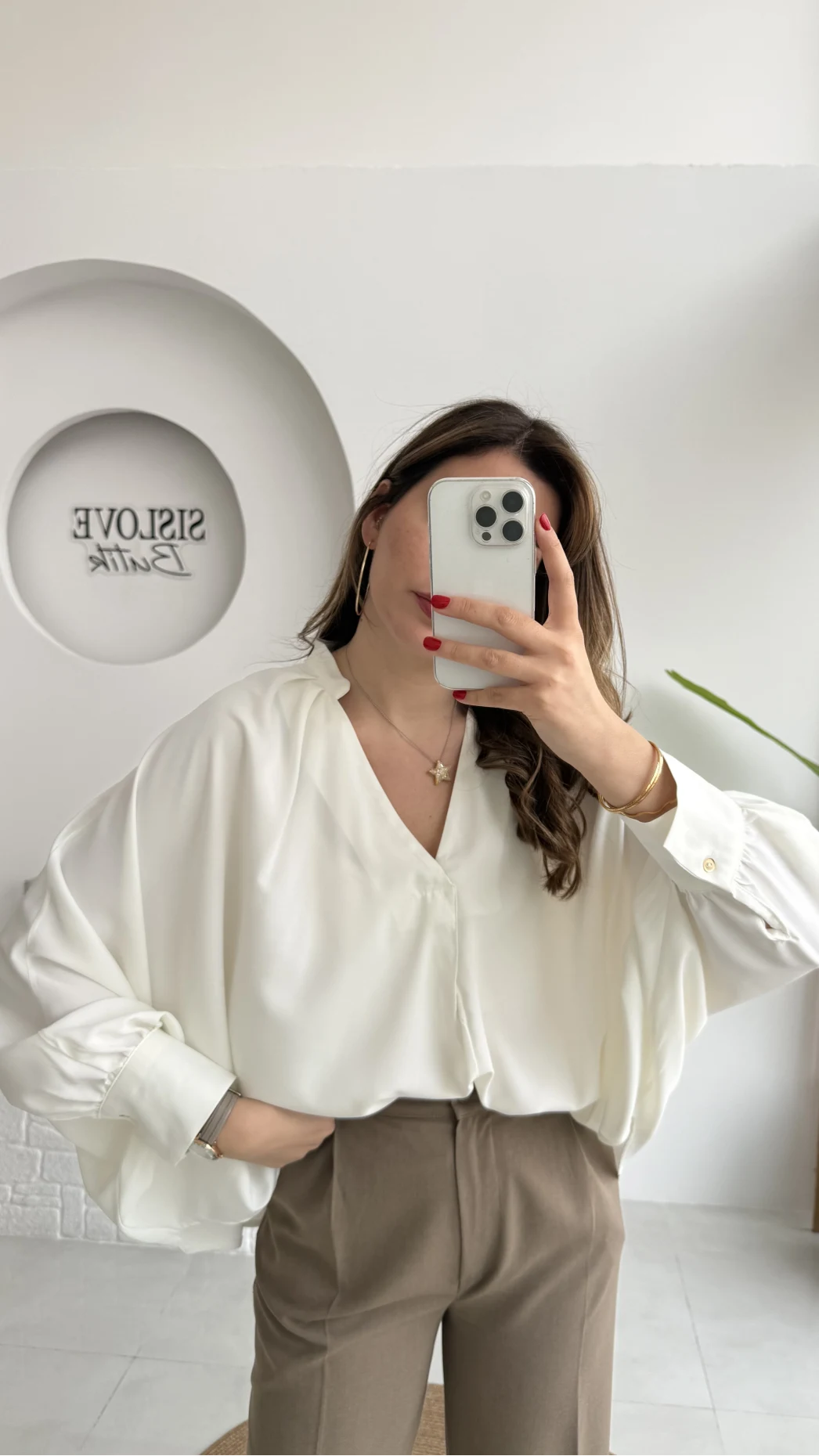 Natalie Yarasa Kol Saten Gömlek - Ekru - Kod: 0575