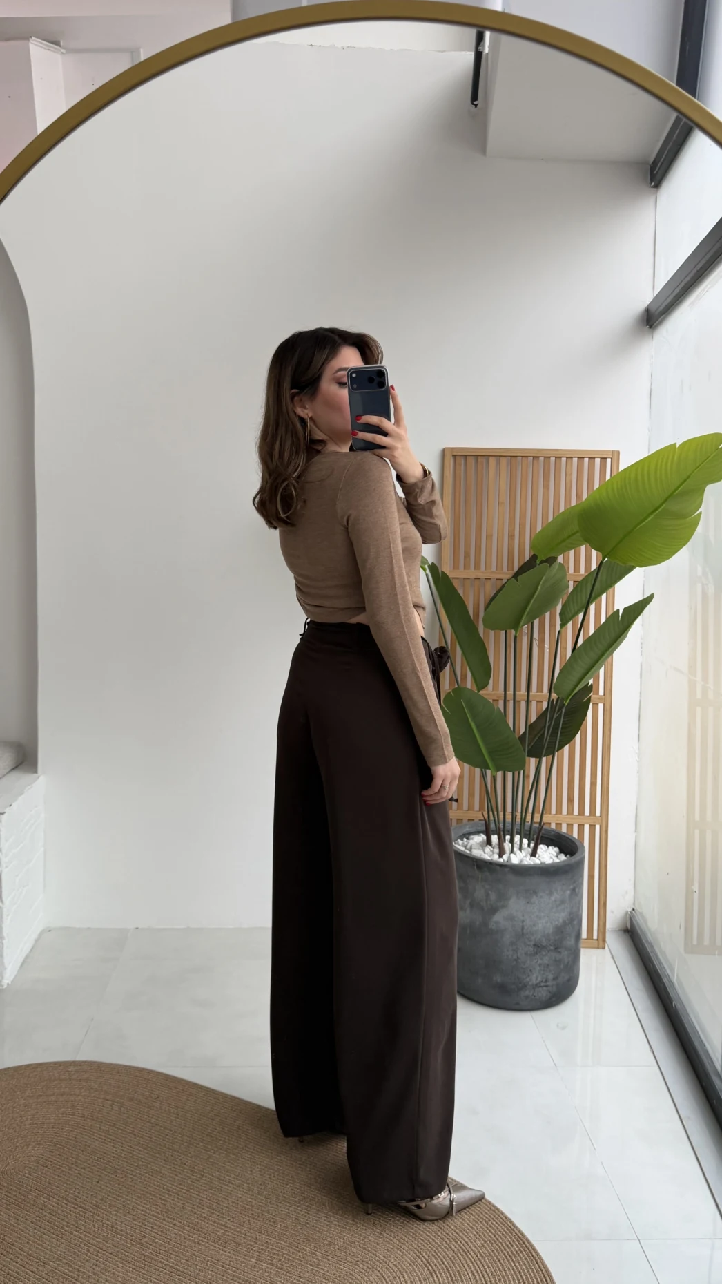 Gül Detay Bağcıklı Pantolon - Acı Kahve - Kod: 3902