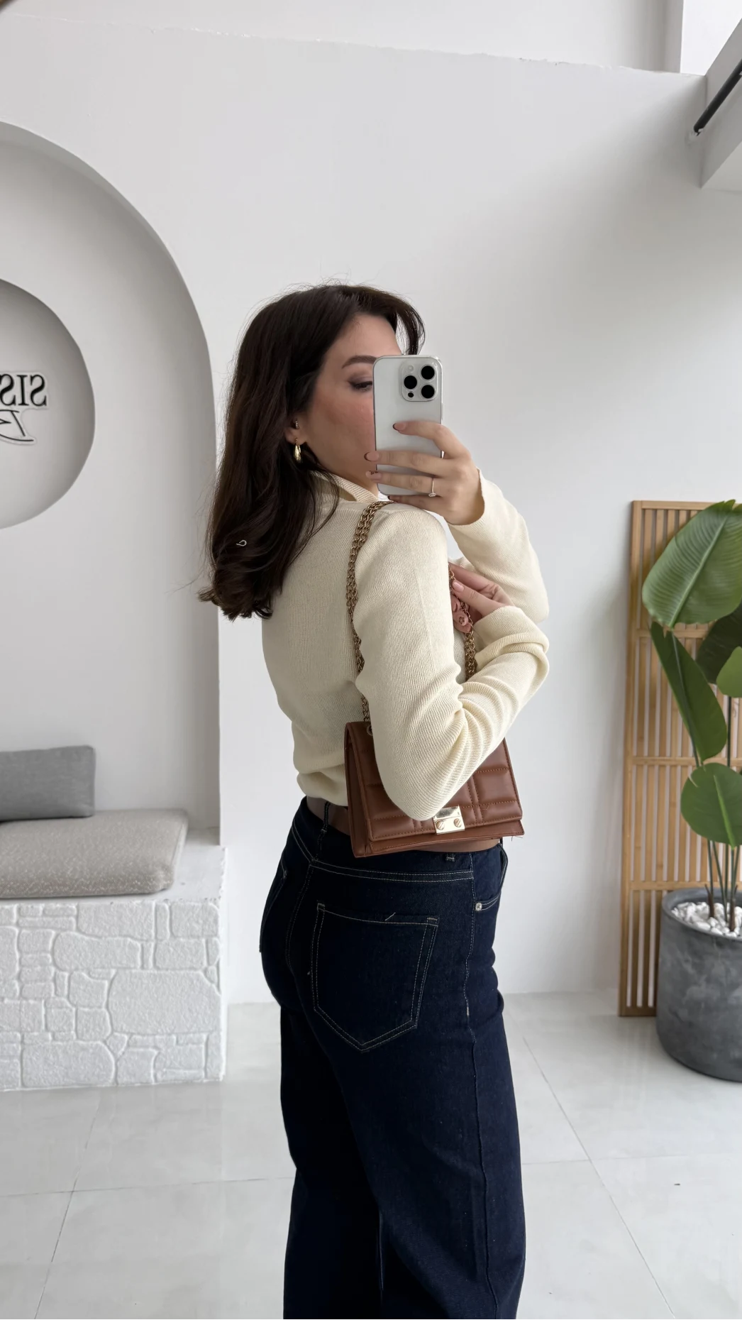 Sasha Dik Yaka Düğmeli Triko Kazak - Ekru