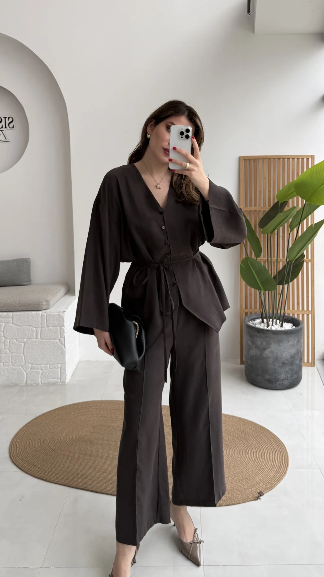 ÖN SİPARİŞ Palermo Bağcıklı Düğmeli Takım - Acı Kahve - Kod: 8916