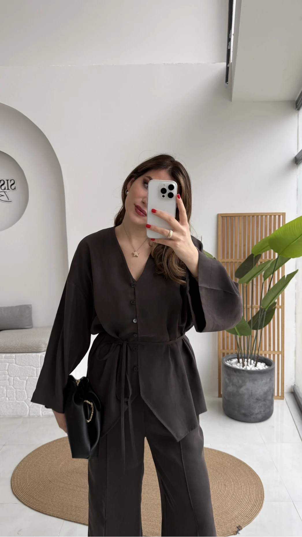 ÖN SİPARİŞ Palermo Bağcıklı Düğmeli Takım - Acı Kahve - Kod: 8916